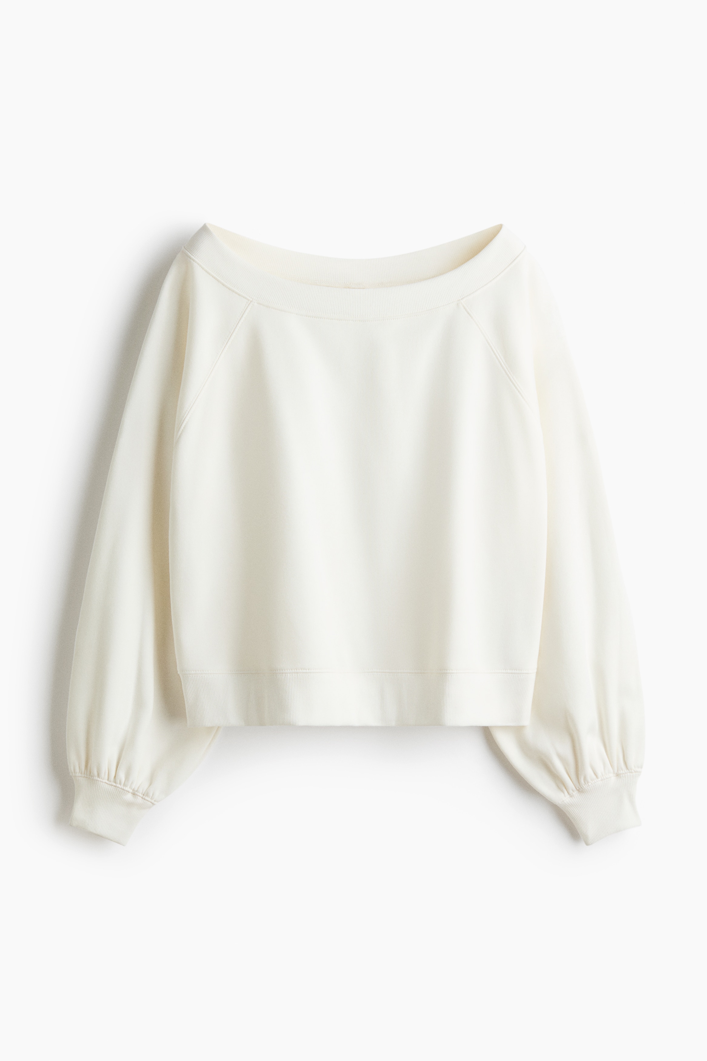 Off-the-Shoulder Sweatshirt - Cream/Light gray melange/Light pink/Navy blue