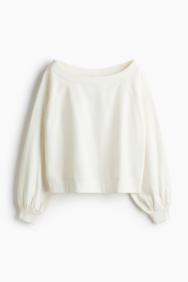 Off-the-Shoulder Sweatshirt - Cream/Light gray melange/Light pink/Navy blue - 1