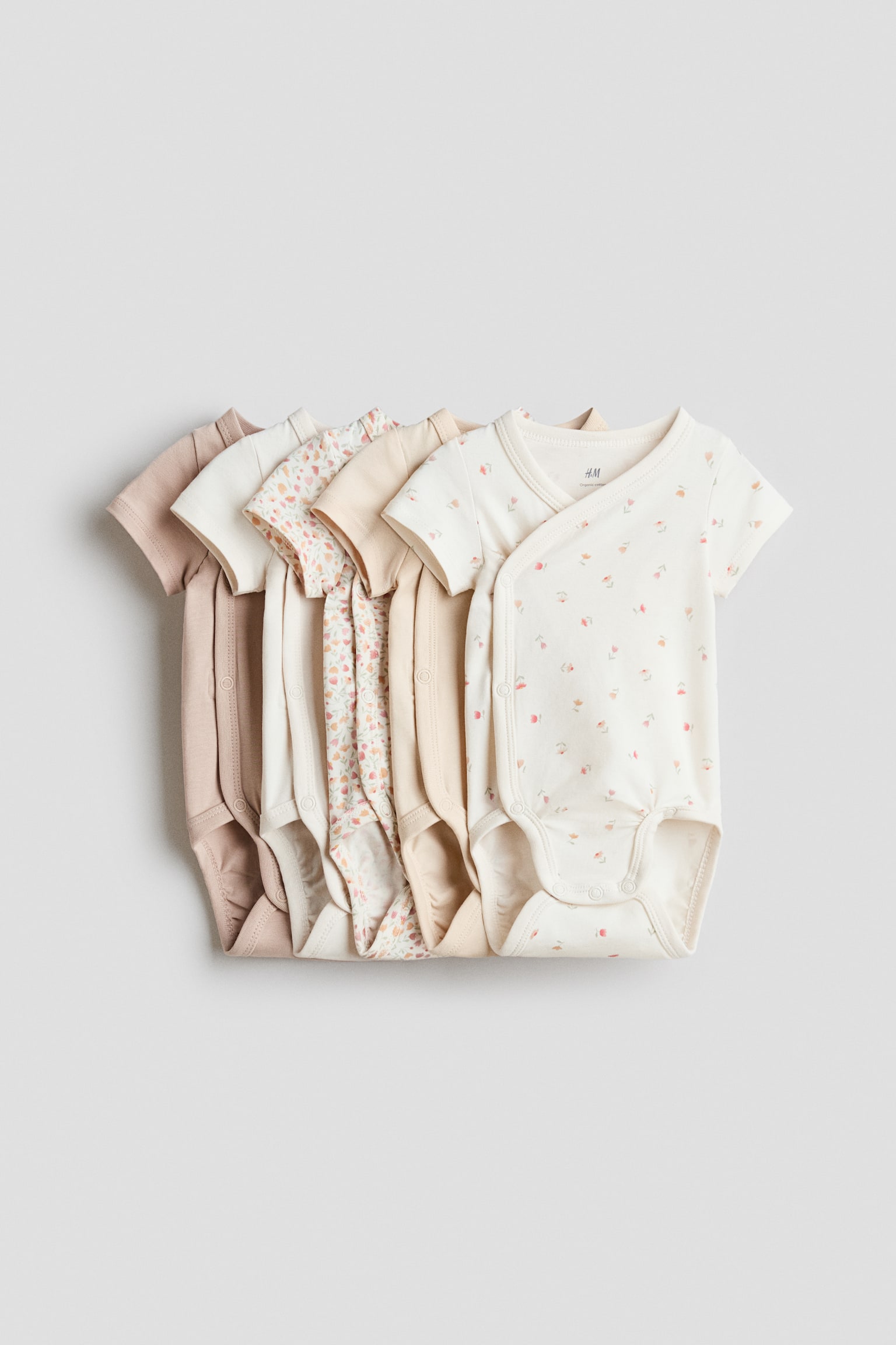 5-pack cotton bodysuits - Light dusty pink/Floral/Beige/White