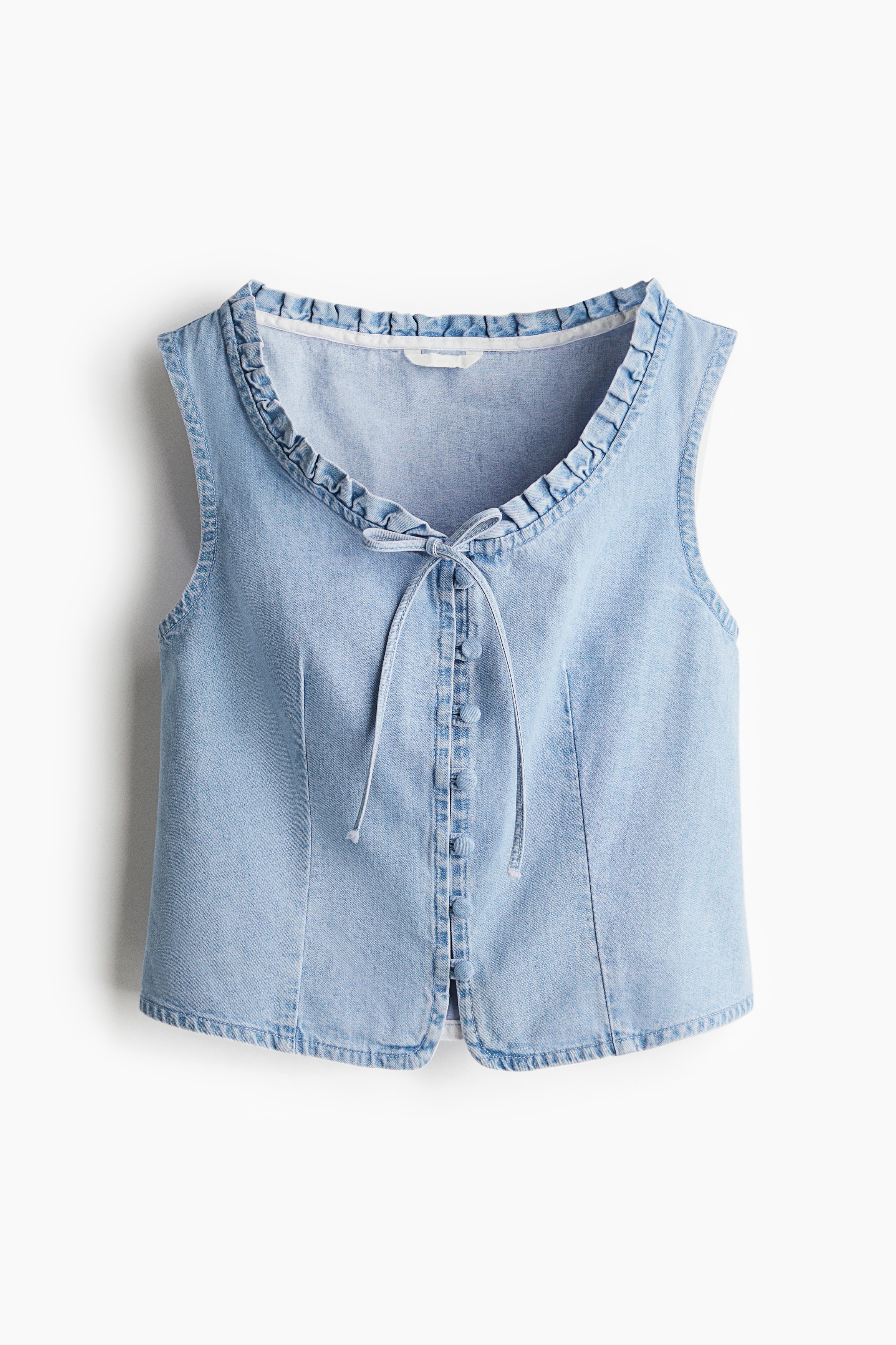 フリルネックラインベスト - ライトデニムブルー - レディース | H&M JP