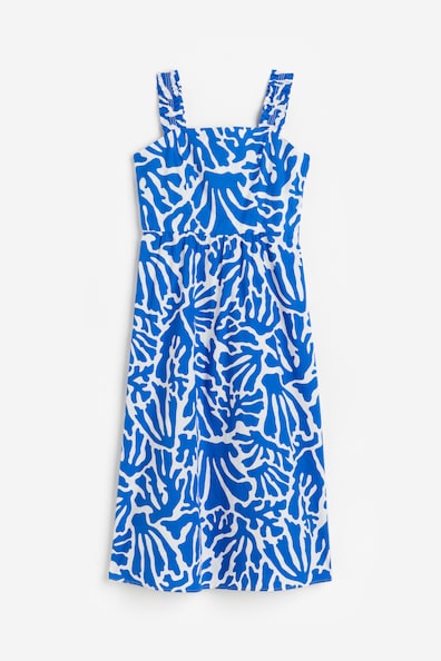 Patterned dress - Square neckline - Sleeveless - Bright blue/Patterned ...