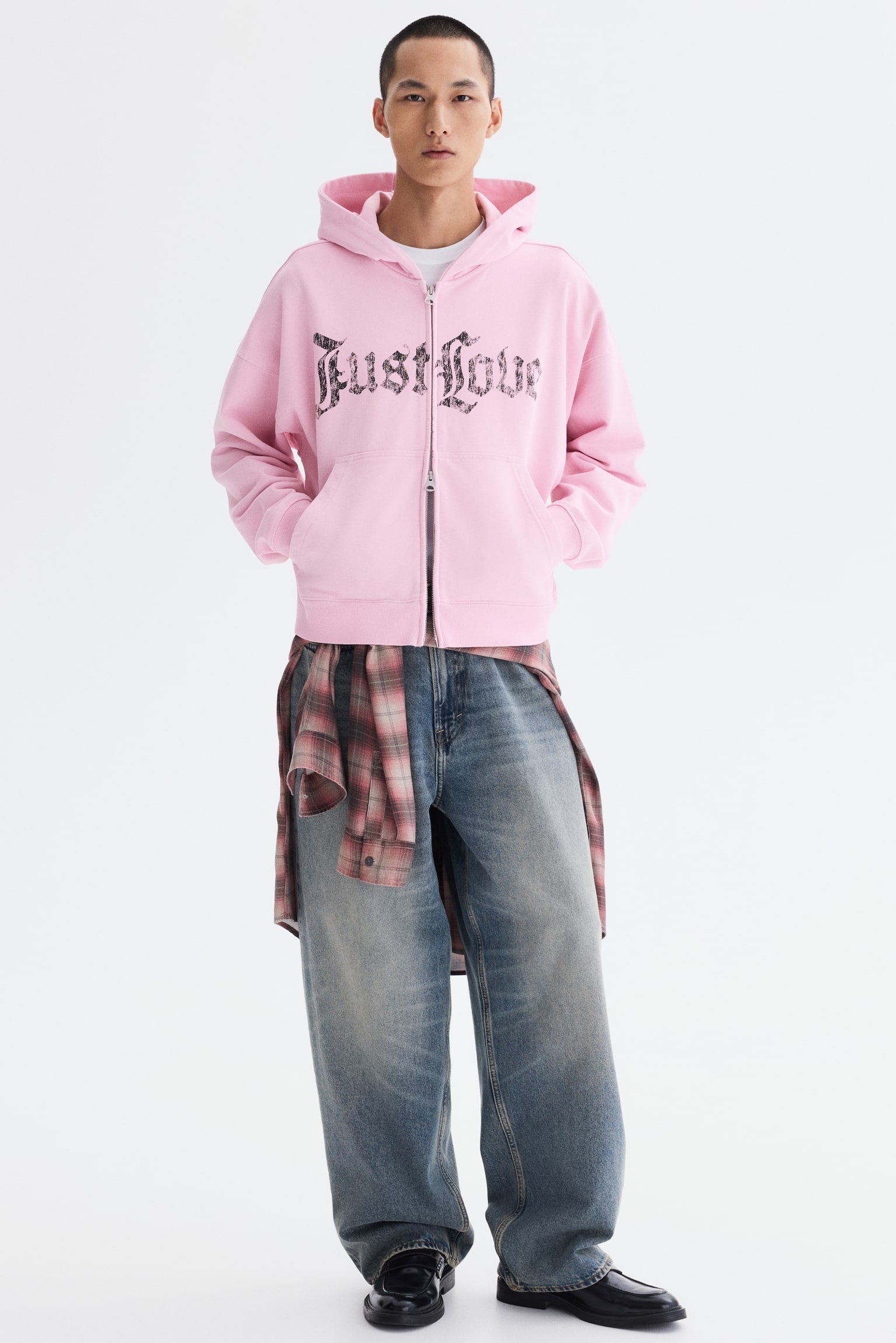 Oversized Fit Zip-through hoodie - Pink/Just Love/Black/No Love Just Fire - 2