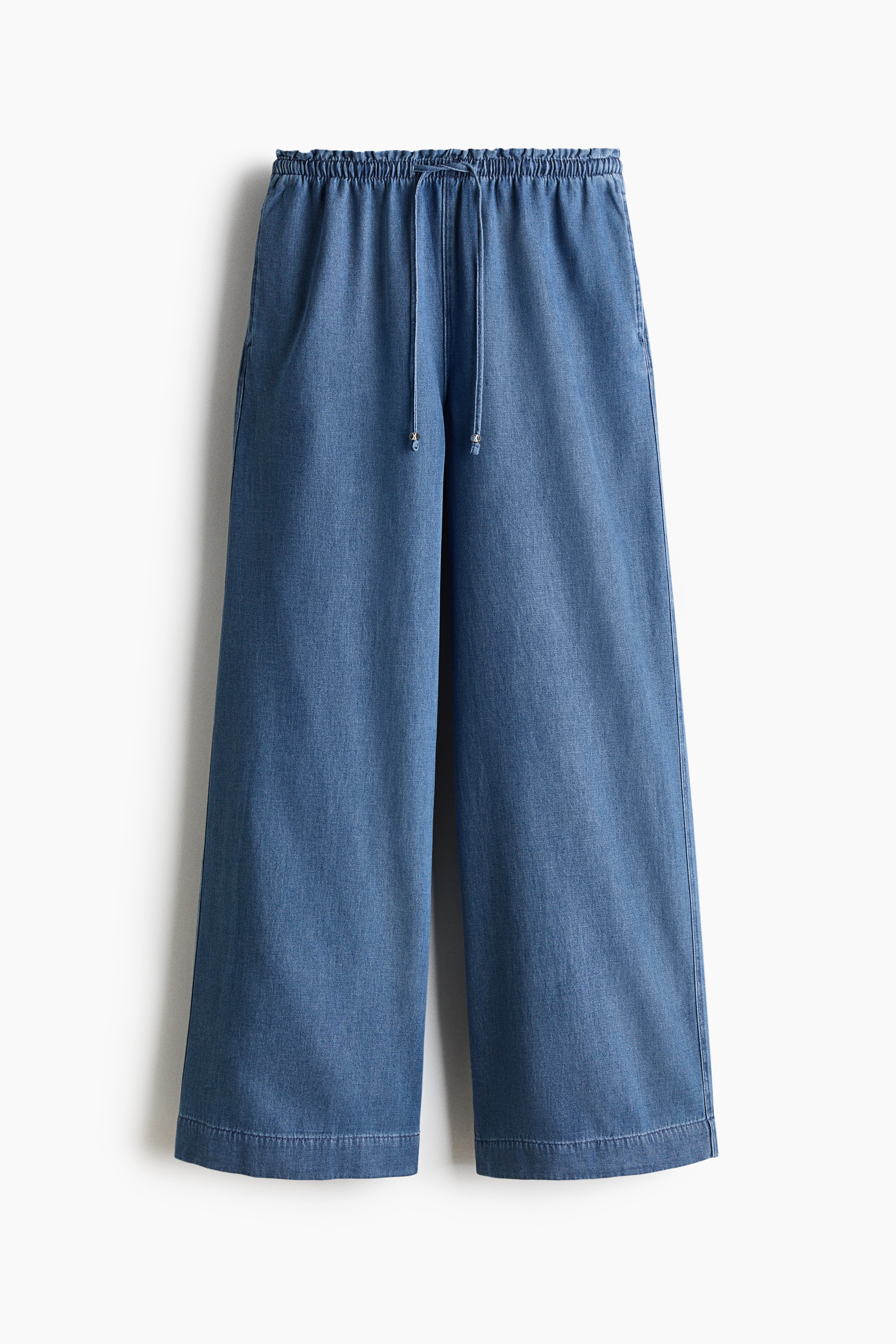 Paper-Bag Pants with Tie Belt - Denim blue/Cream