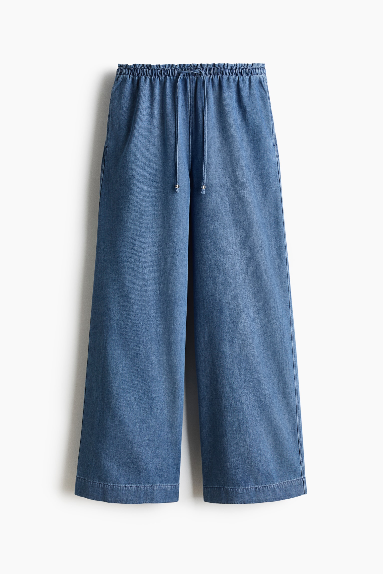 Quần dài cạp túi giấy có thắt lưng buộc - Màu xanh denim - 2