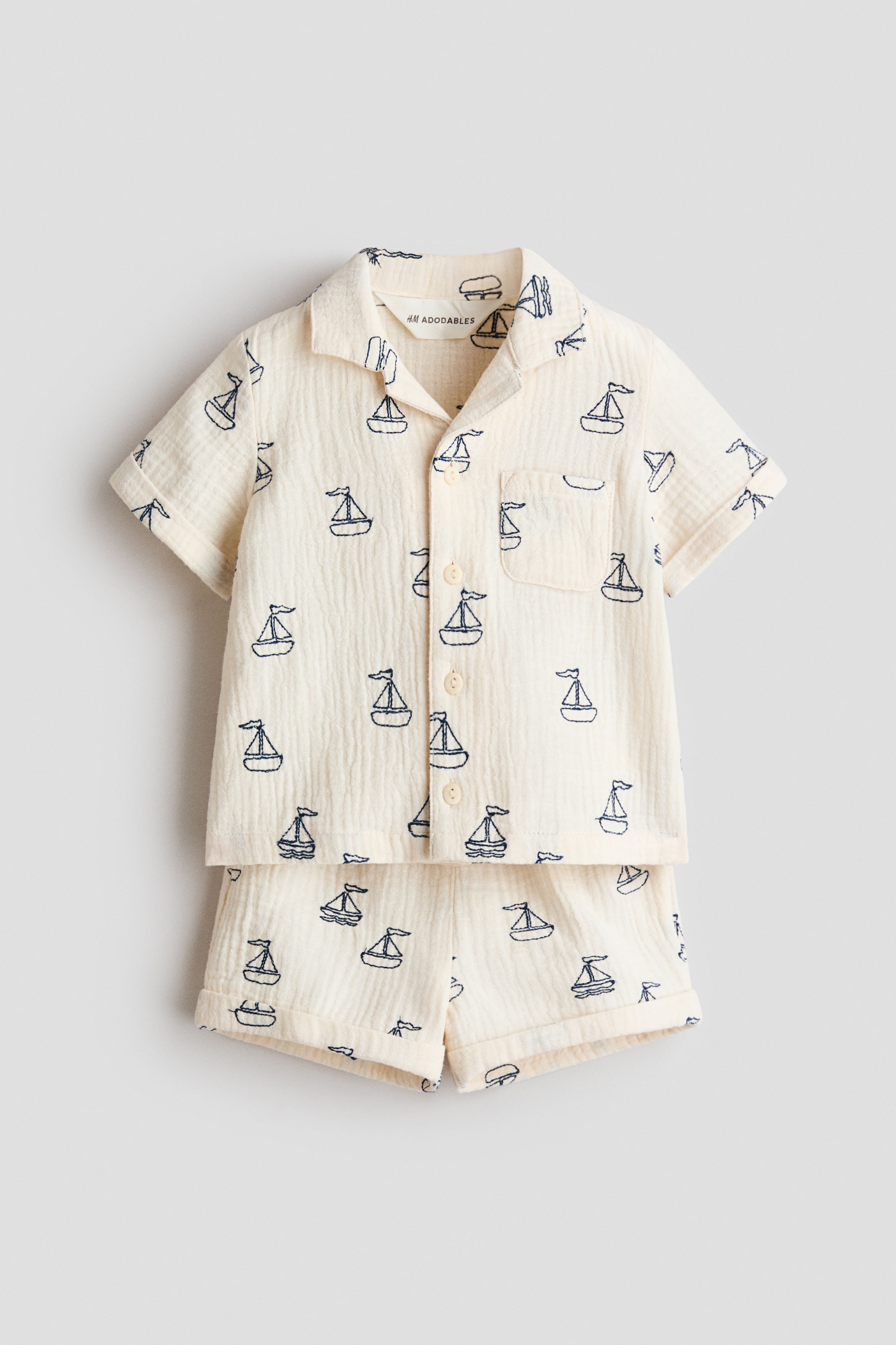 2-Piece Cotton Shirt and Shorts Set