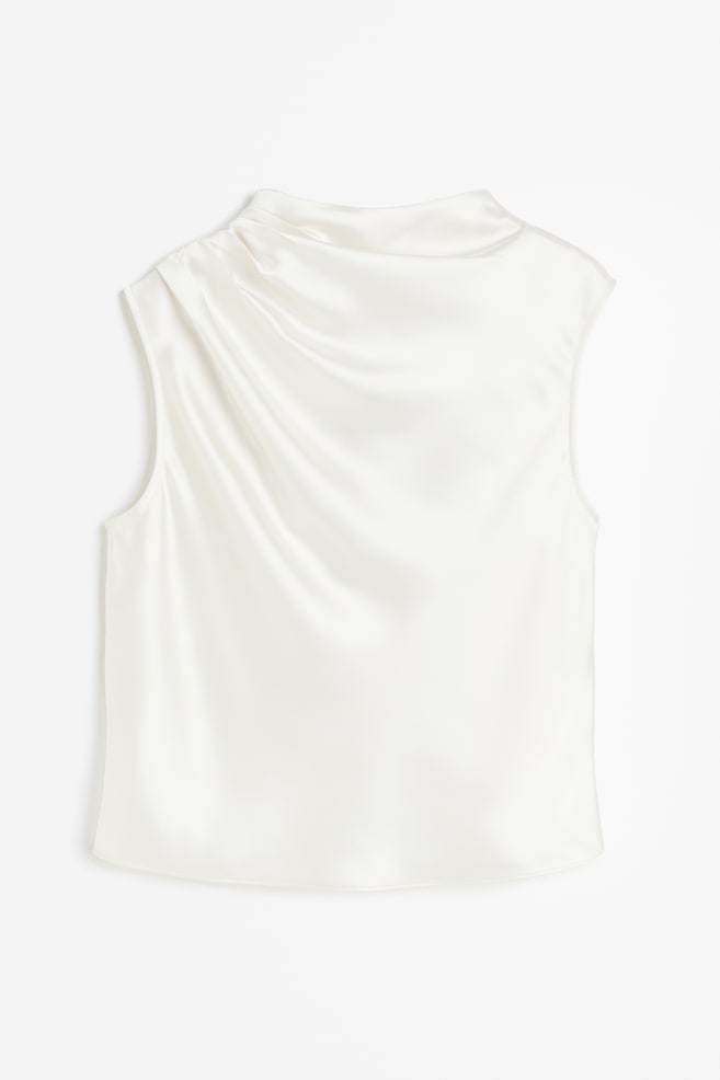Draped satin blouse - White/Grey - 2