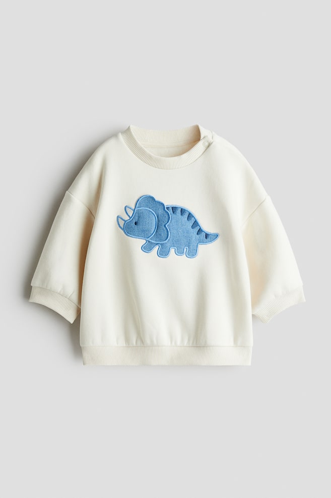 Motif-Detail Brushed-Inside Sweatshirt - White/triceratops/Bright green/New York City - 1