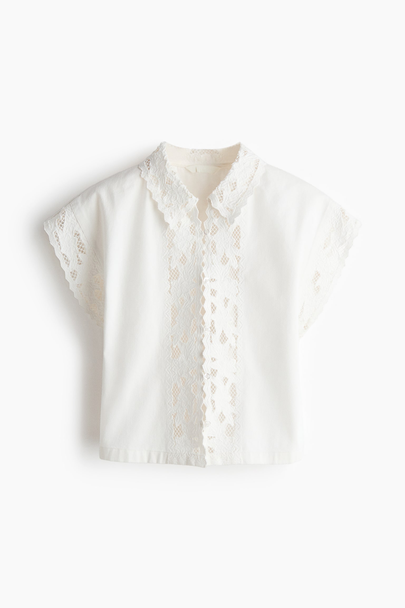 Lace-trimmed cotton twill shirt-White - 2