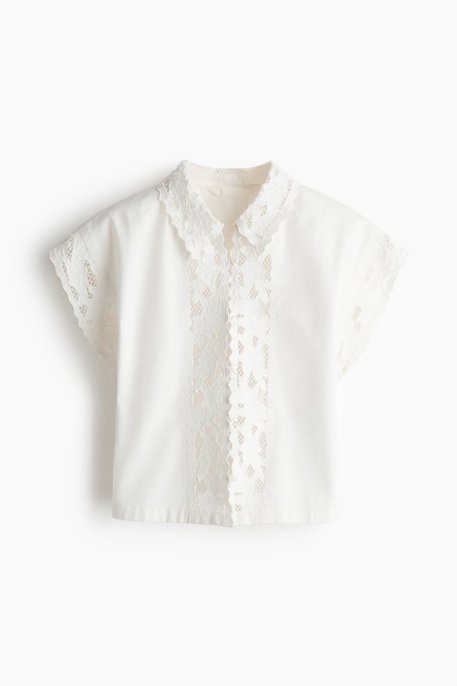 Lace-trimmed cotton twill shirt - White - 1