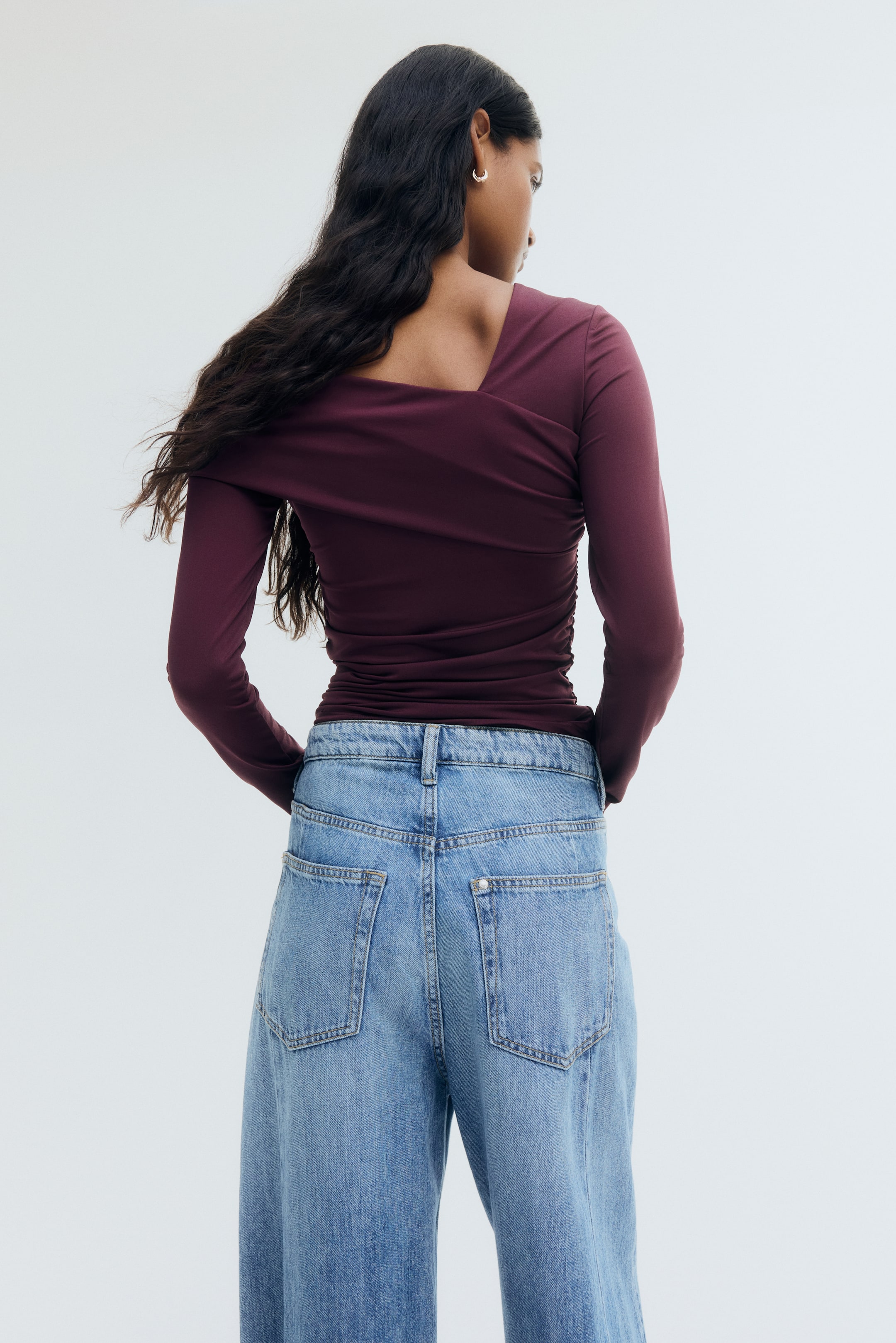 View larger image: Draped One-Shoulder Top - Plum red - Ladies | H&M US 1