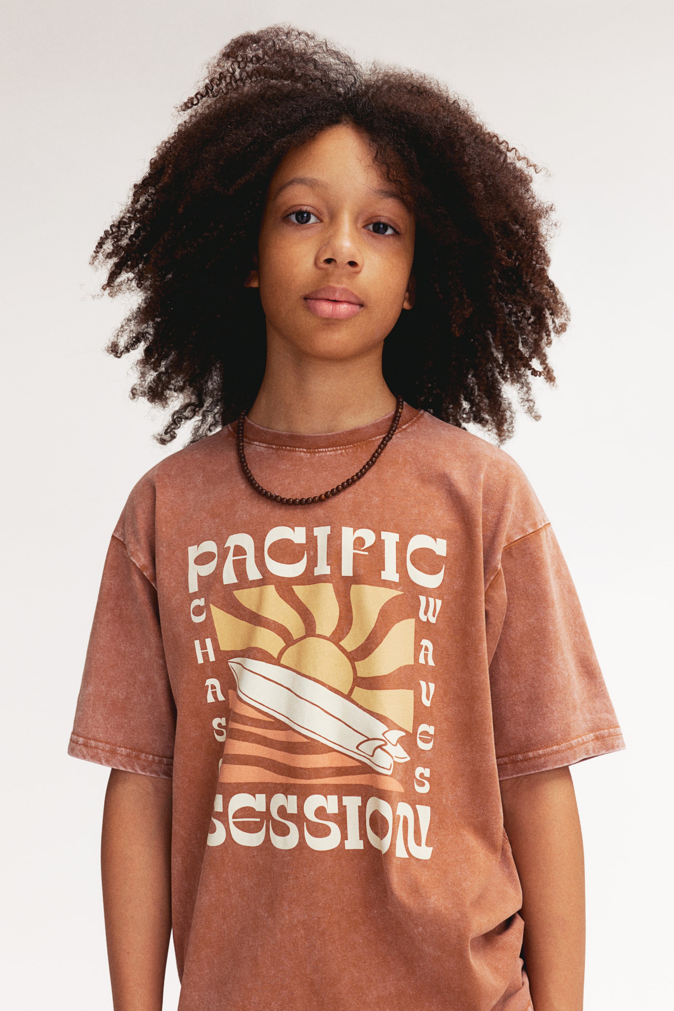 Cotton Jersey T-shirt - Washed brown/Pacific Session - Kids | H&M US