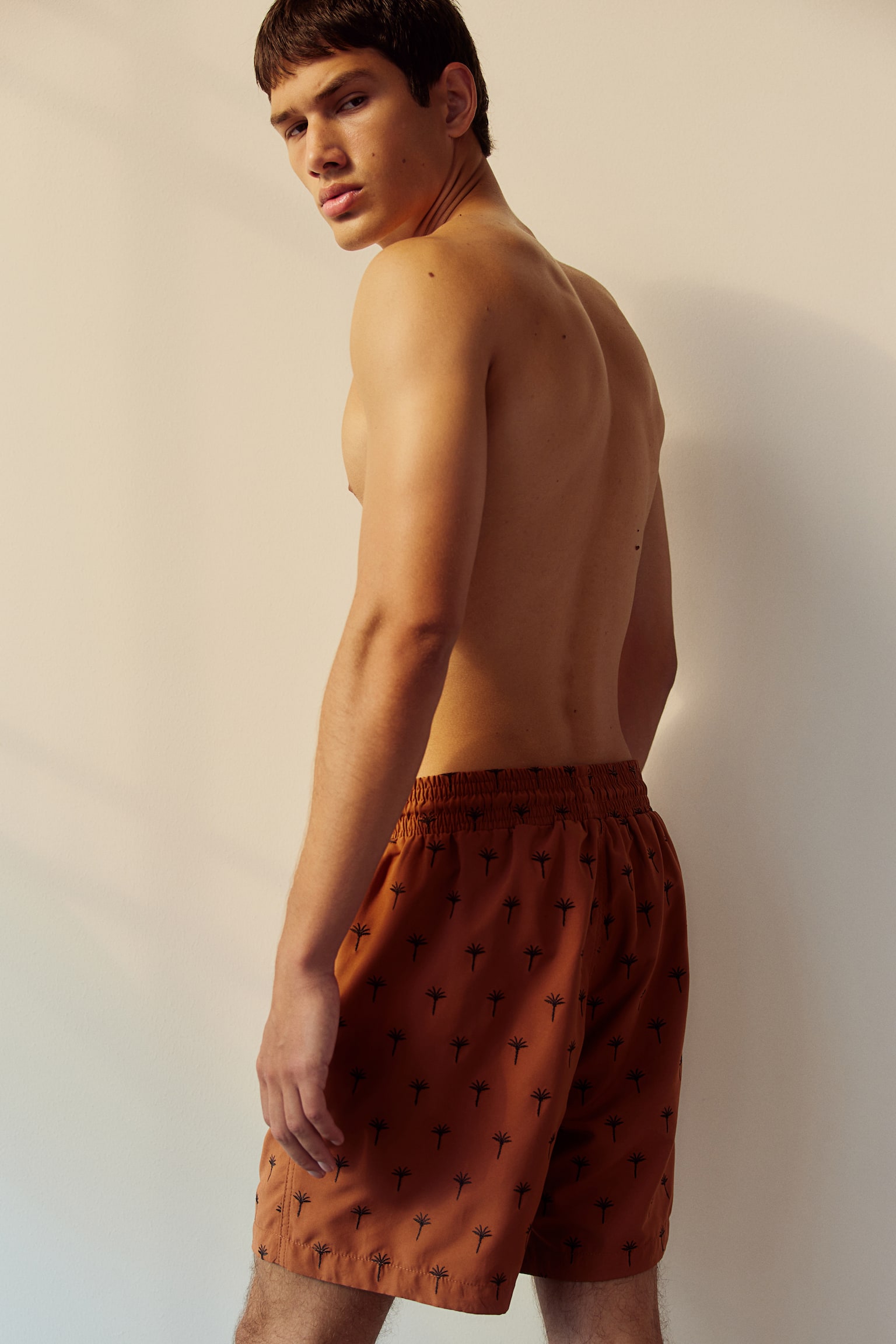 Patterned swim shorts - Dark orange/Palm trees/Black - 4