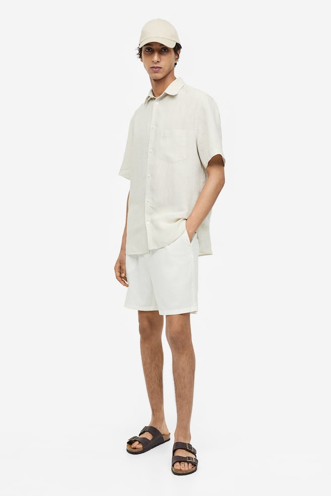 Shorts in misto lino Regular Fit - Bianco/Beige chiaro/Grigio chiaro/Marrone scuro/dc - 1