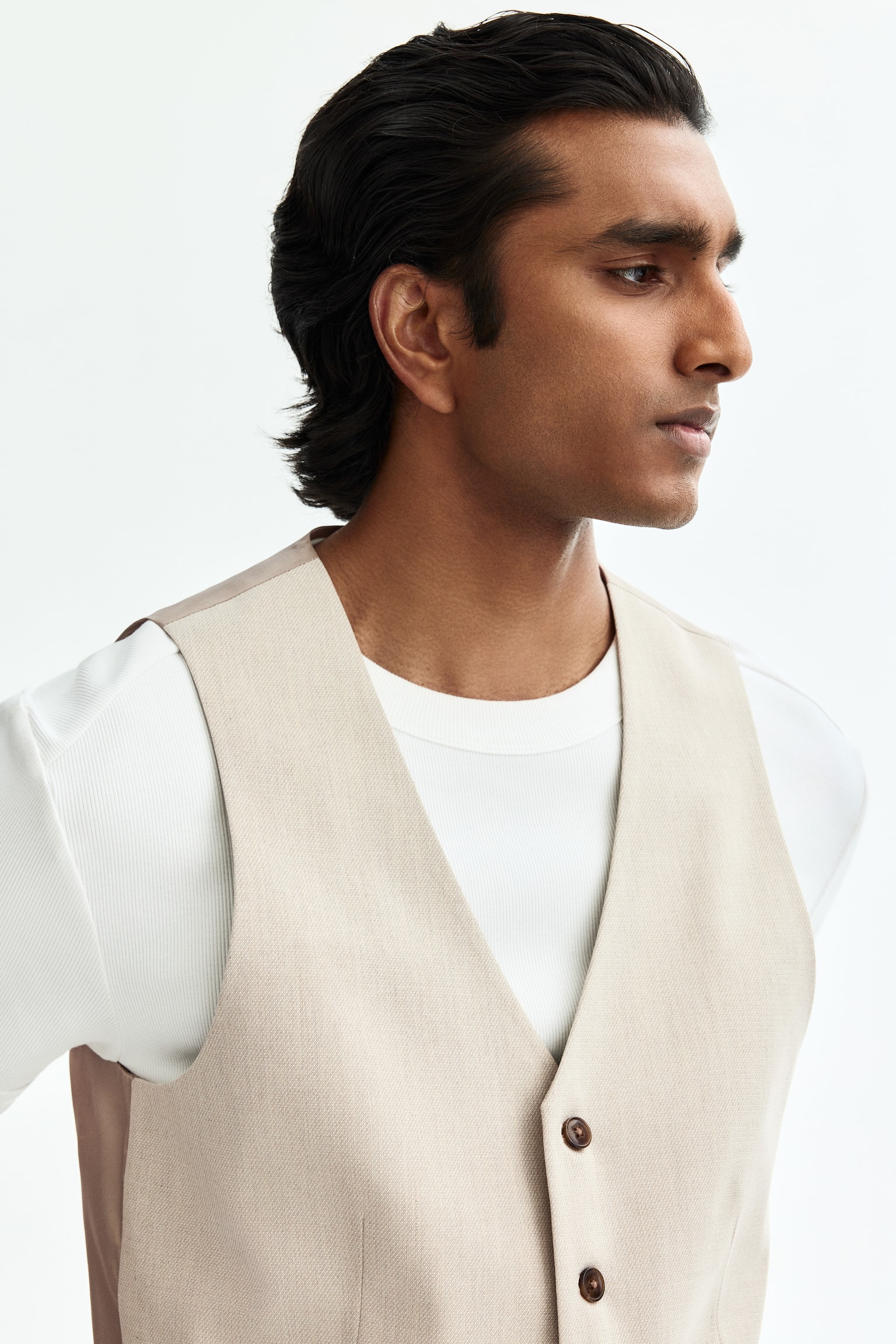 Мужской жилет H&M Slim-Fit Suit Vest, цвет: Бежевый — фото 3