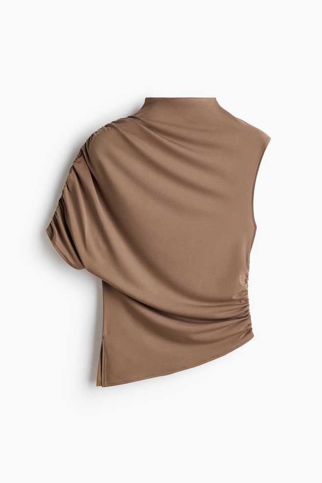 One-sleeve turtleneck top - Beige/Black/Grey - 1