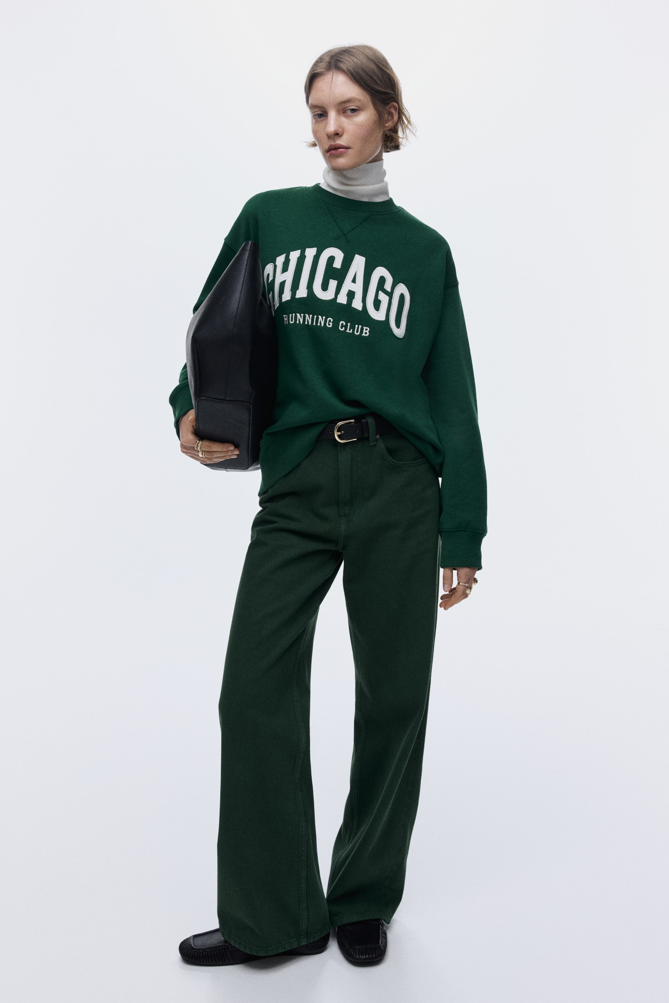 View larger image: Sweatshirt with Motif - Dark green/Chicago - Ladies | H&M US 2