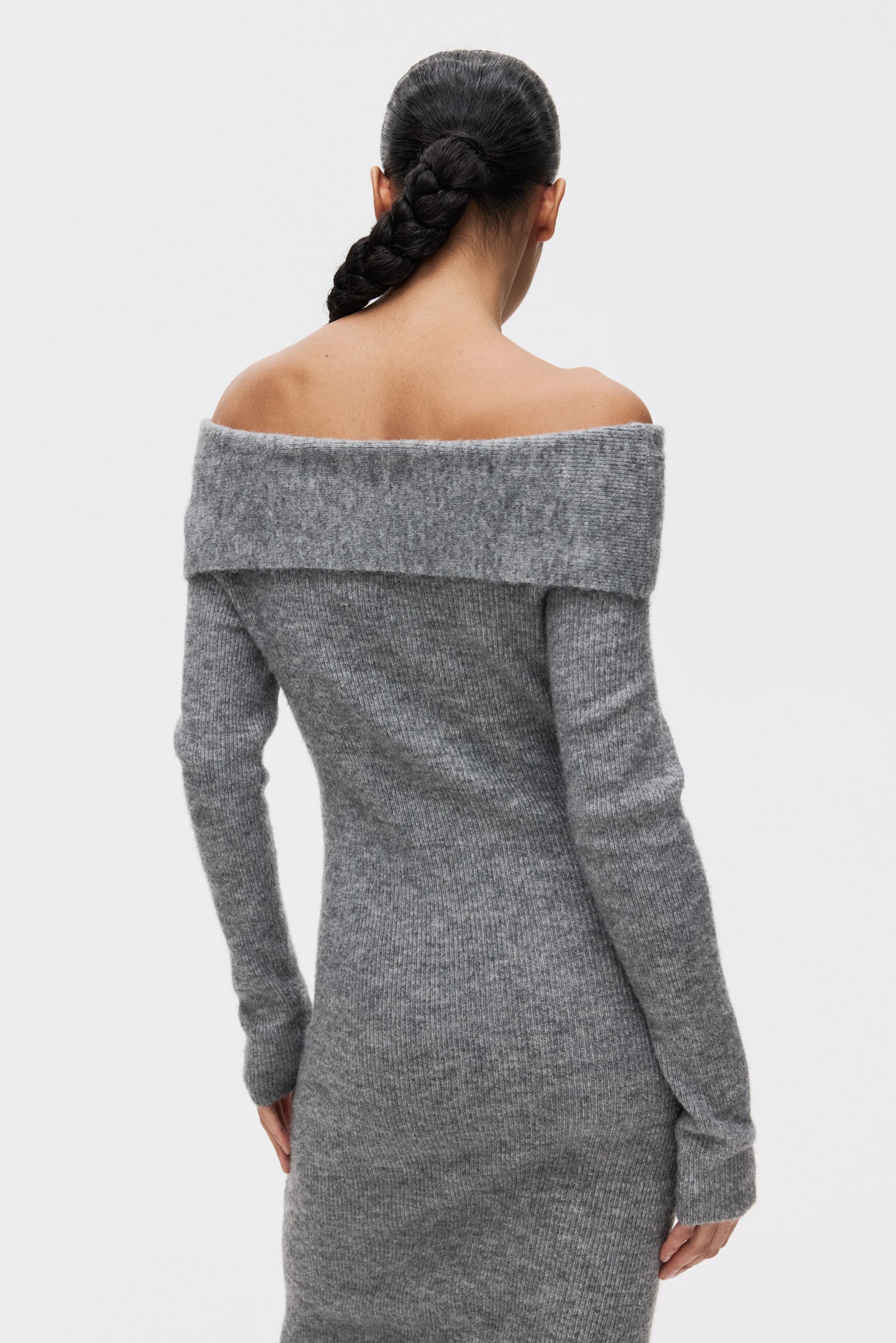 Fine-knit off-the-shoulder dress - Grey marl/Black - 3