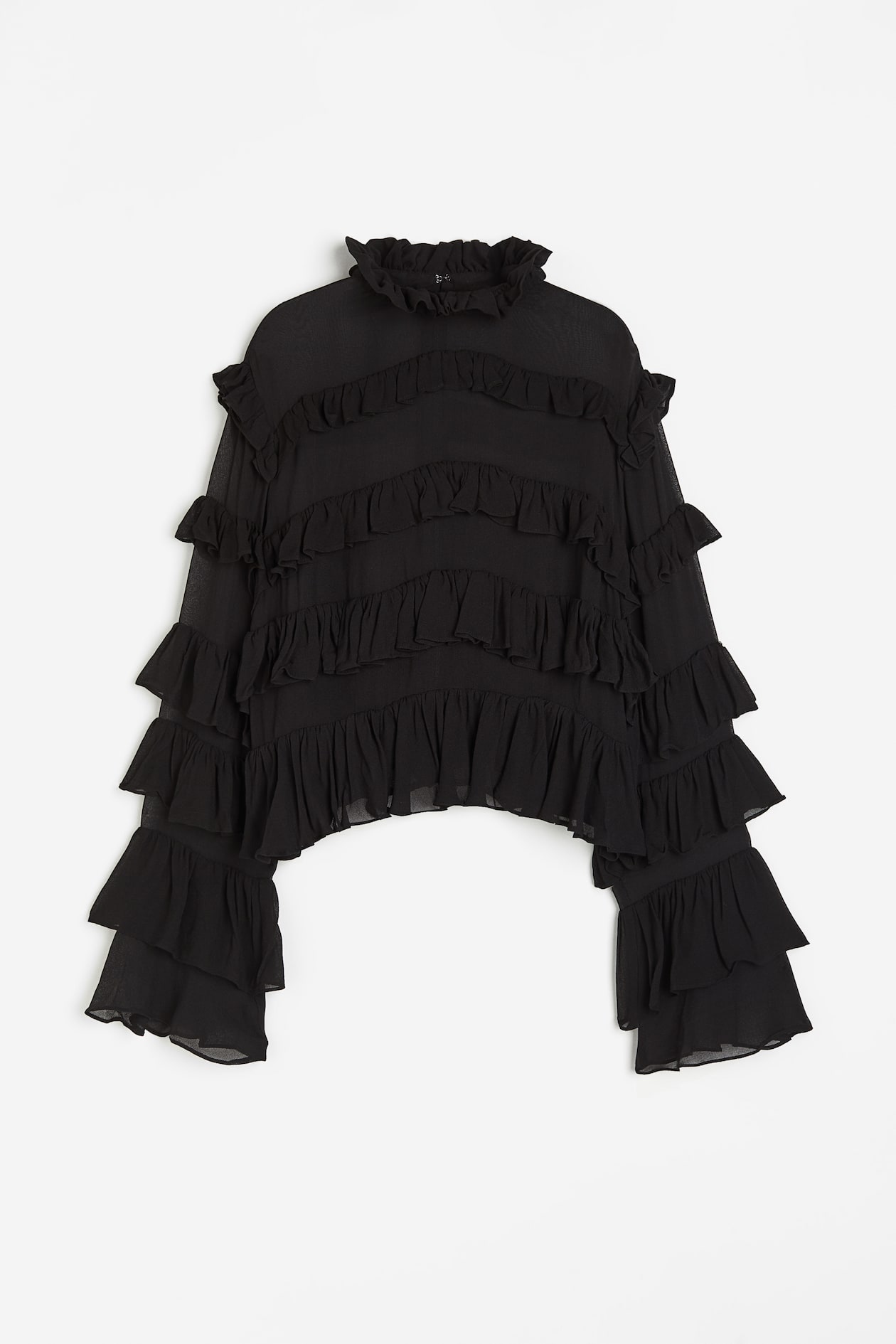 Ruffle-trimmed Chiffon Blouse - Black - Ladies | H&M US
