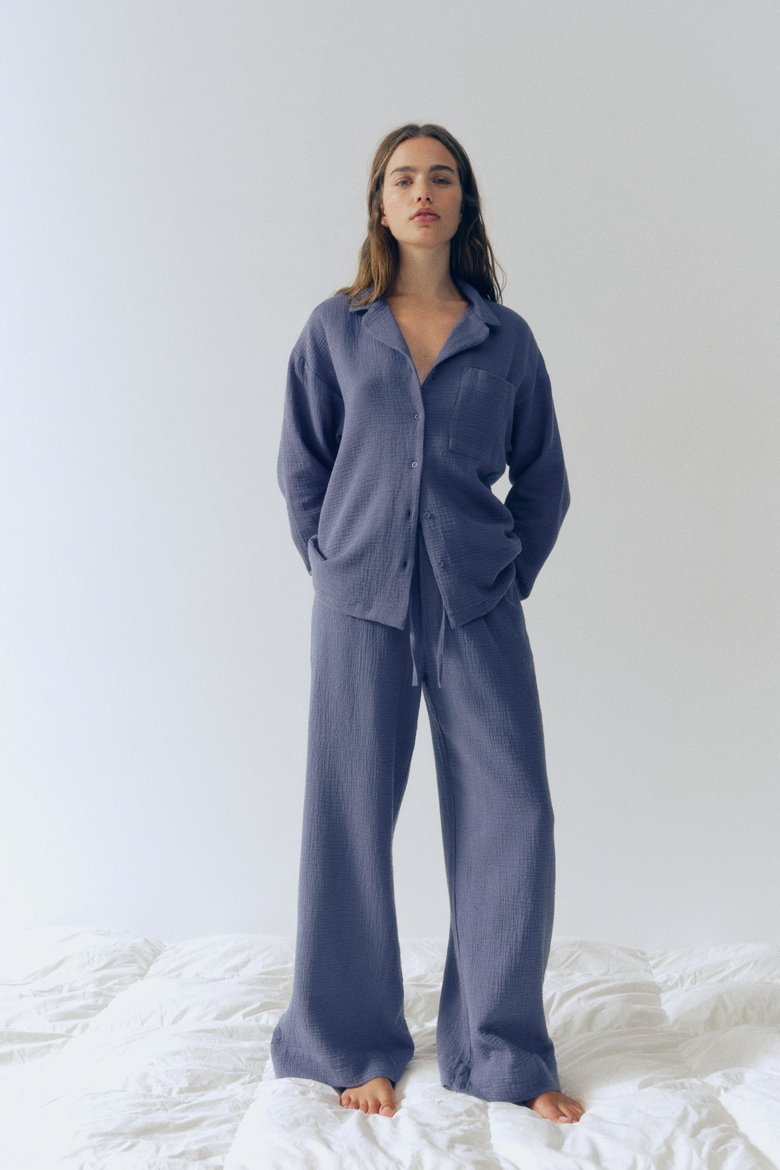 Пижама, хлопок — H&M, цвет: Тёмный синий — фото 5