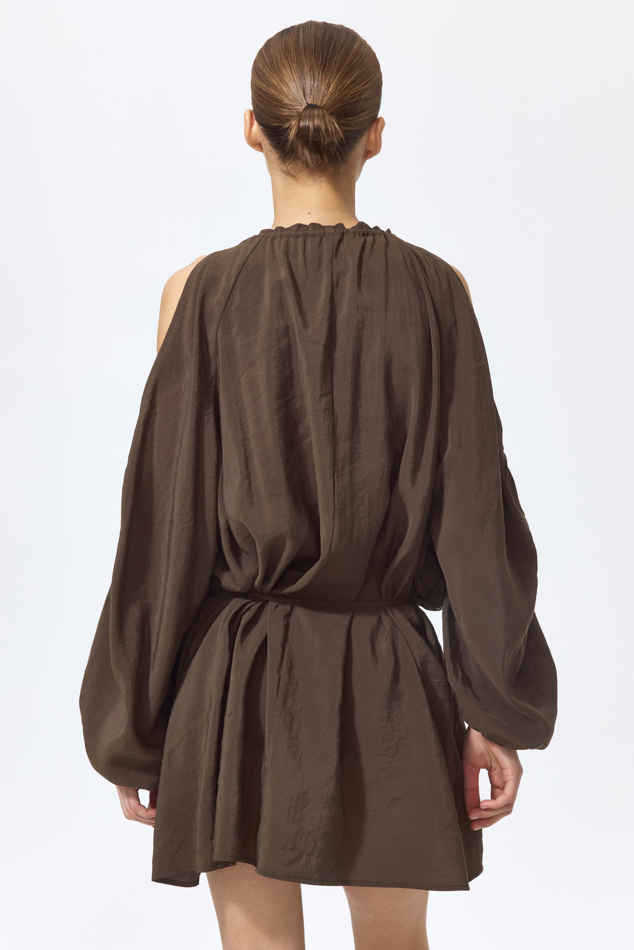 Balloon-Sleeved Open-Shoulder Dress