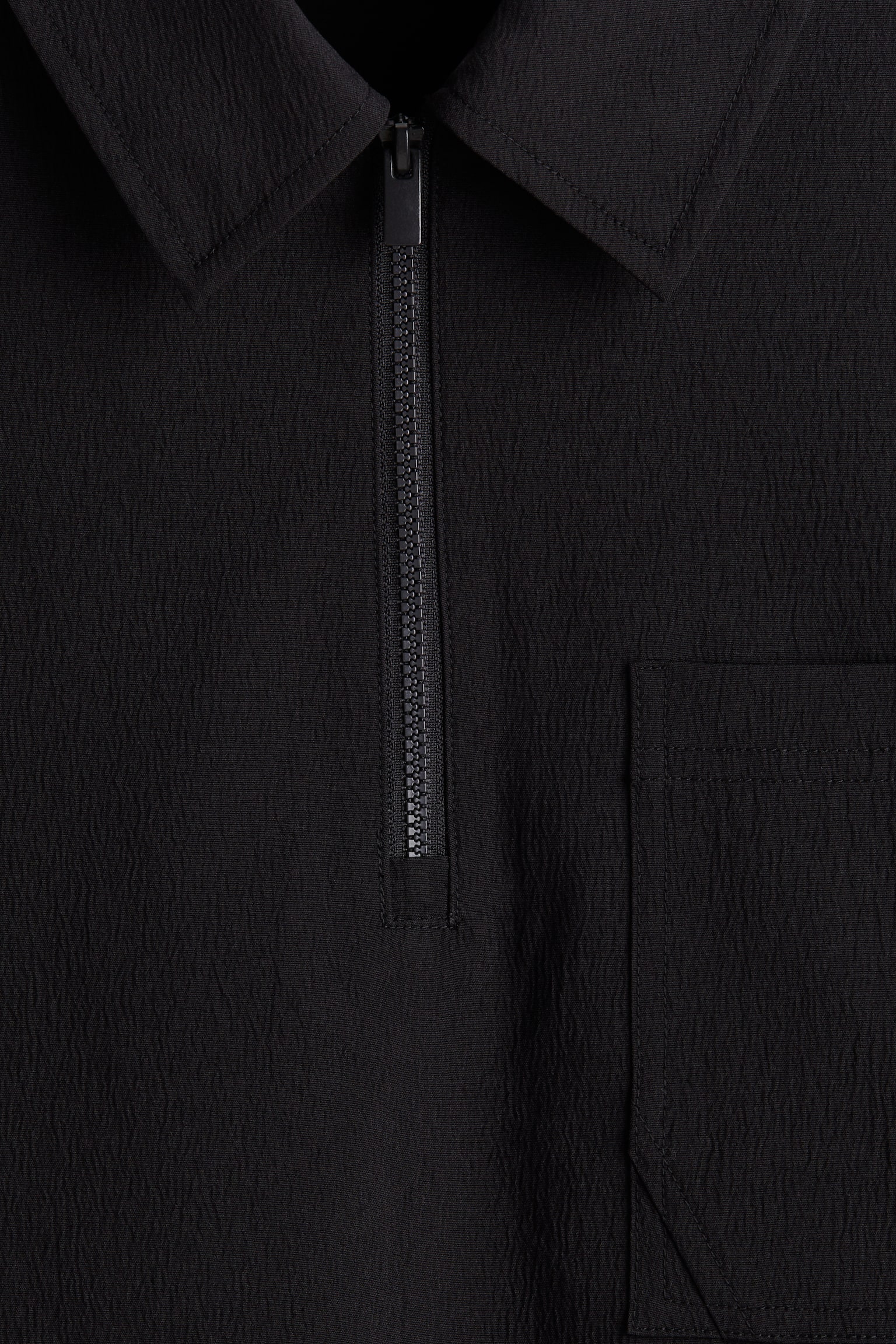 Loose Fit Crinkled zip-top polo shirt - Black/Beige/Sage green - 5