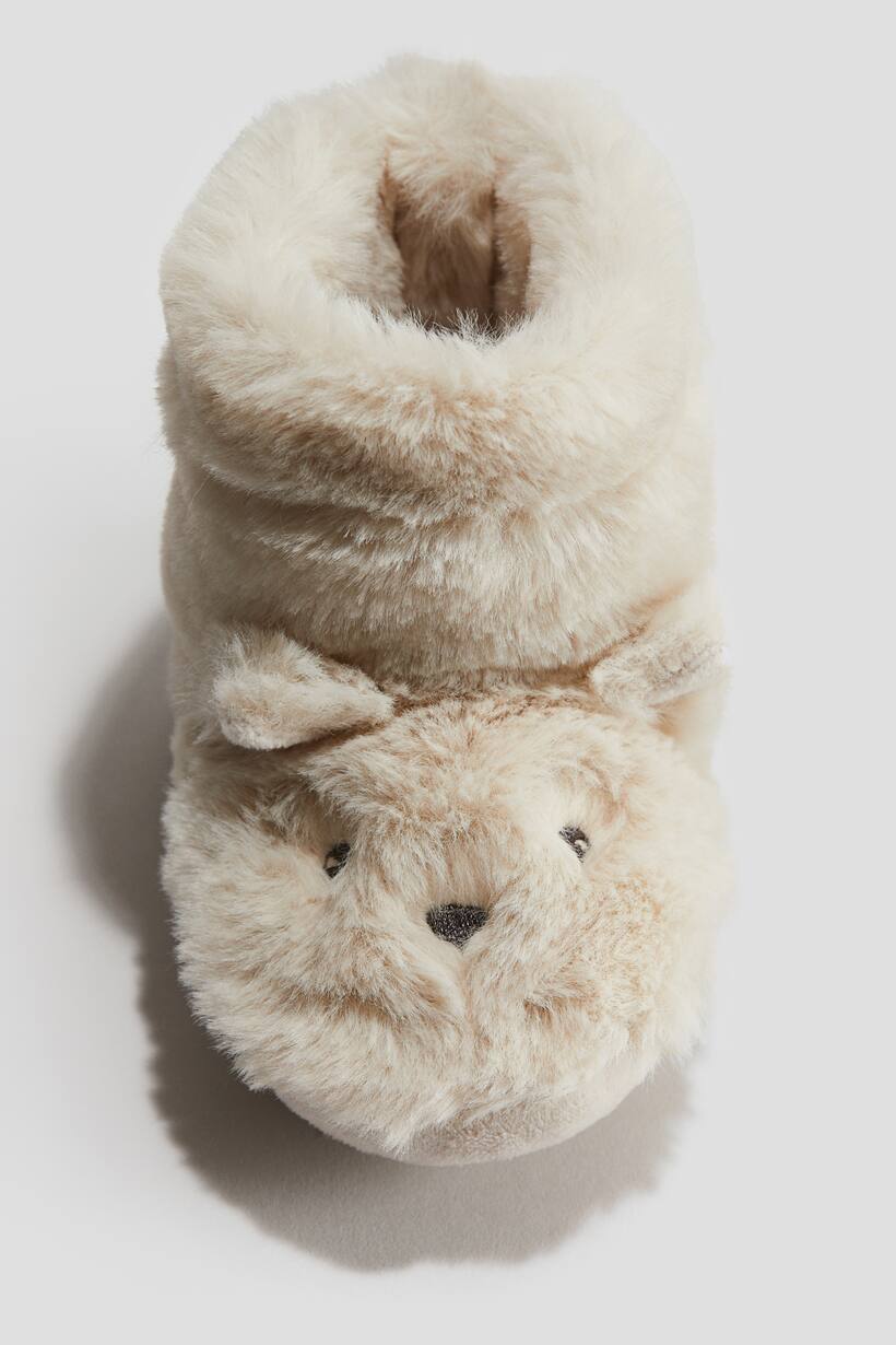 Soft-Sole Fluffy Slippers - Light beige/rabbit - Kids | H&M US