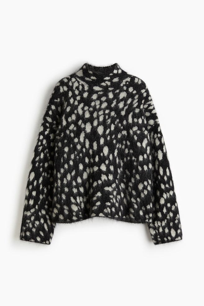 Jersey en mezcla de mohair con cuello perkins - Negro/Moteado/Beige/Estampado - 1