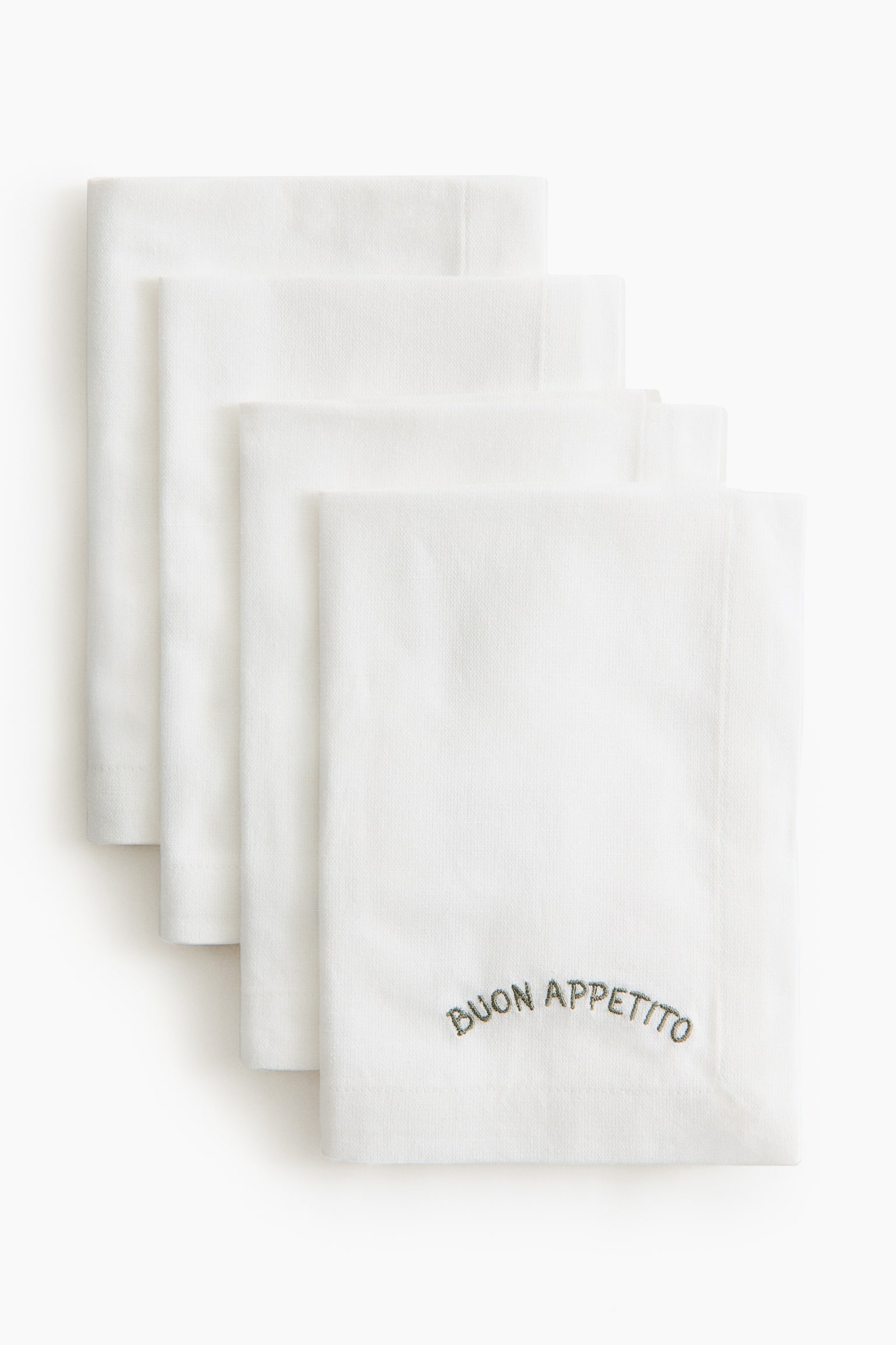4-pack embroidery-detail linen-blend napkins - White/Buon Appetito - 2