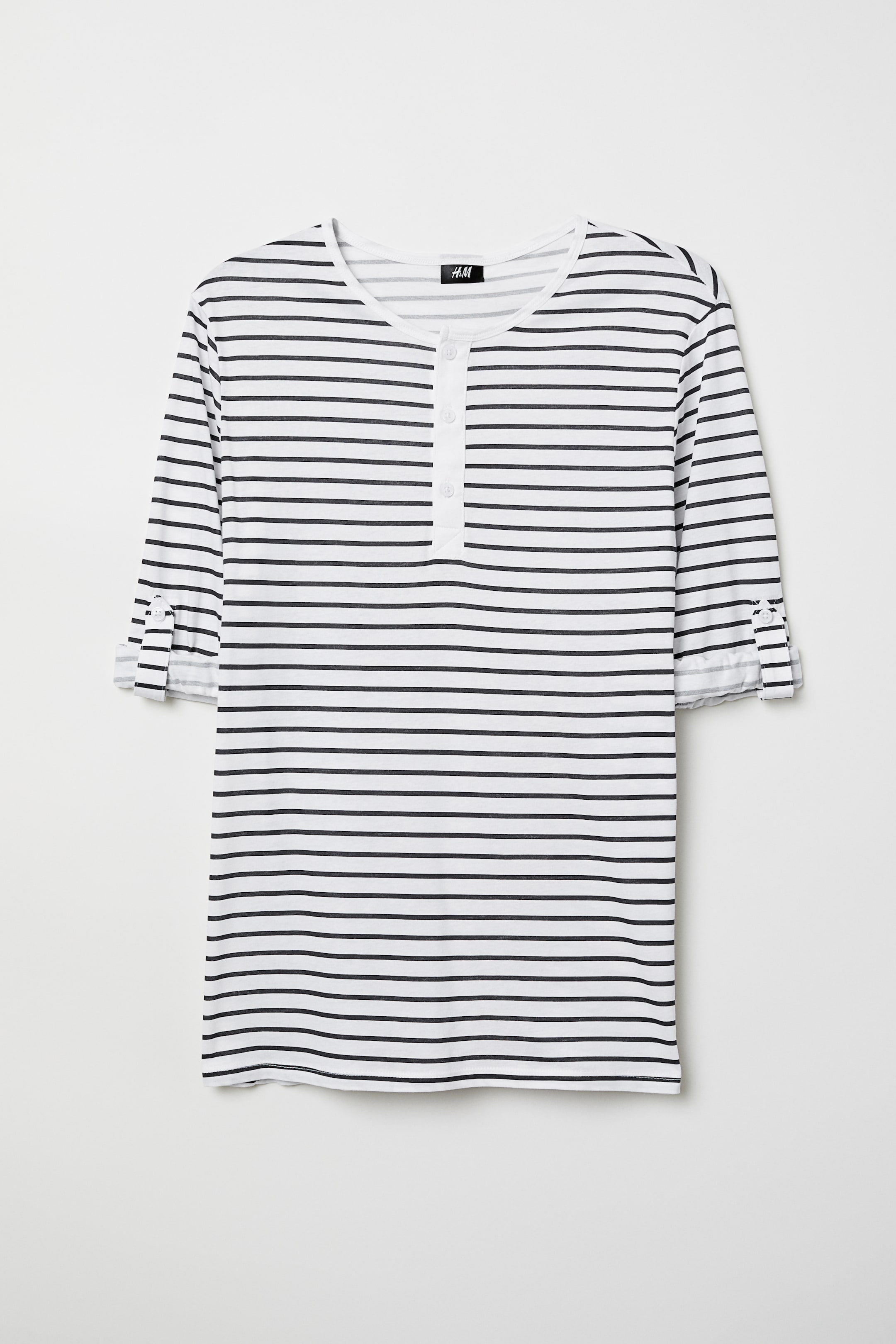 View larger image: Cotton jersey Henley shirt - White/Black striped - Men | H&M 1