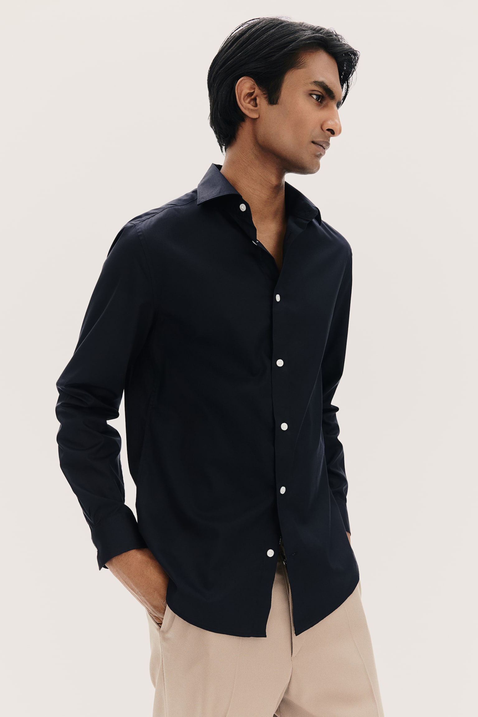 Slim Fit Easy-iron shirt - Navy blue/White - 7