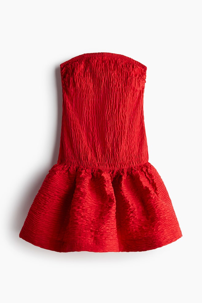 Smocked bandeau dress - Bright red/Black - 1