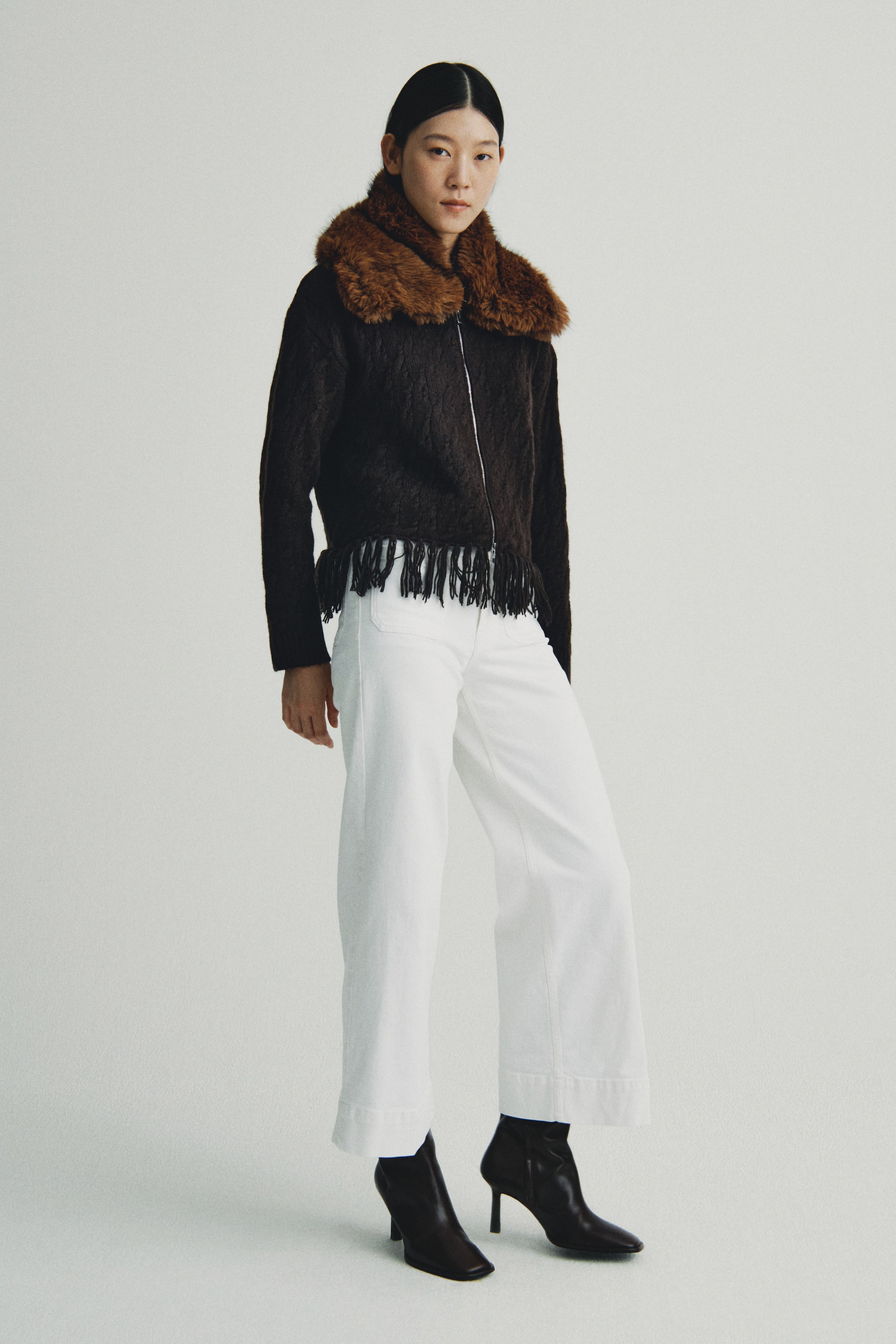 이미지 확대 보기: Fringe-trimmed cardigan - Dark brown - 여성 | H&M KR 1