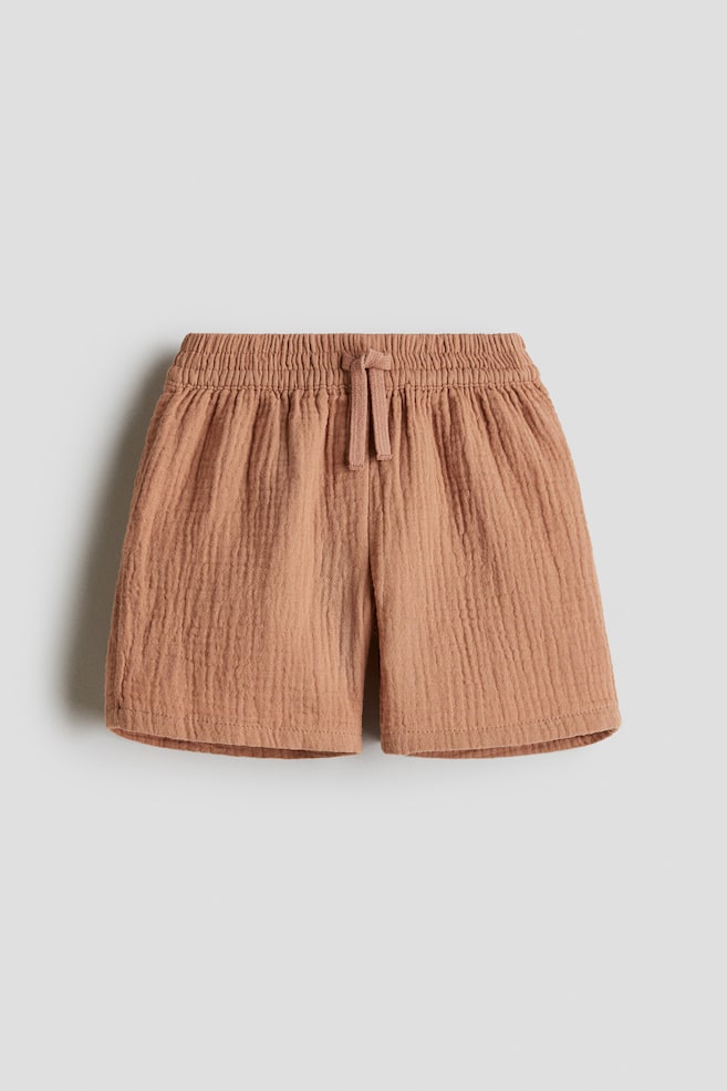 Cotton muslin shorts - Světle hnědá - 1