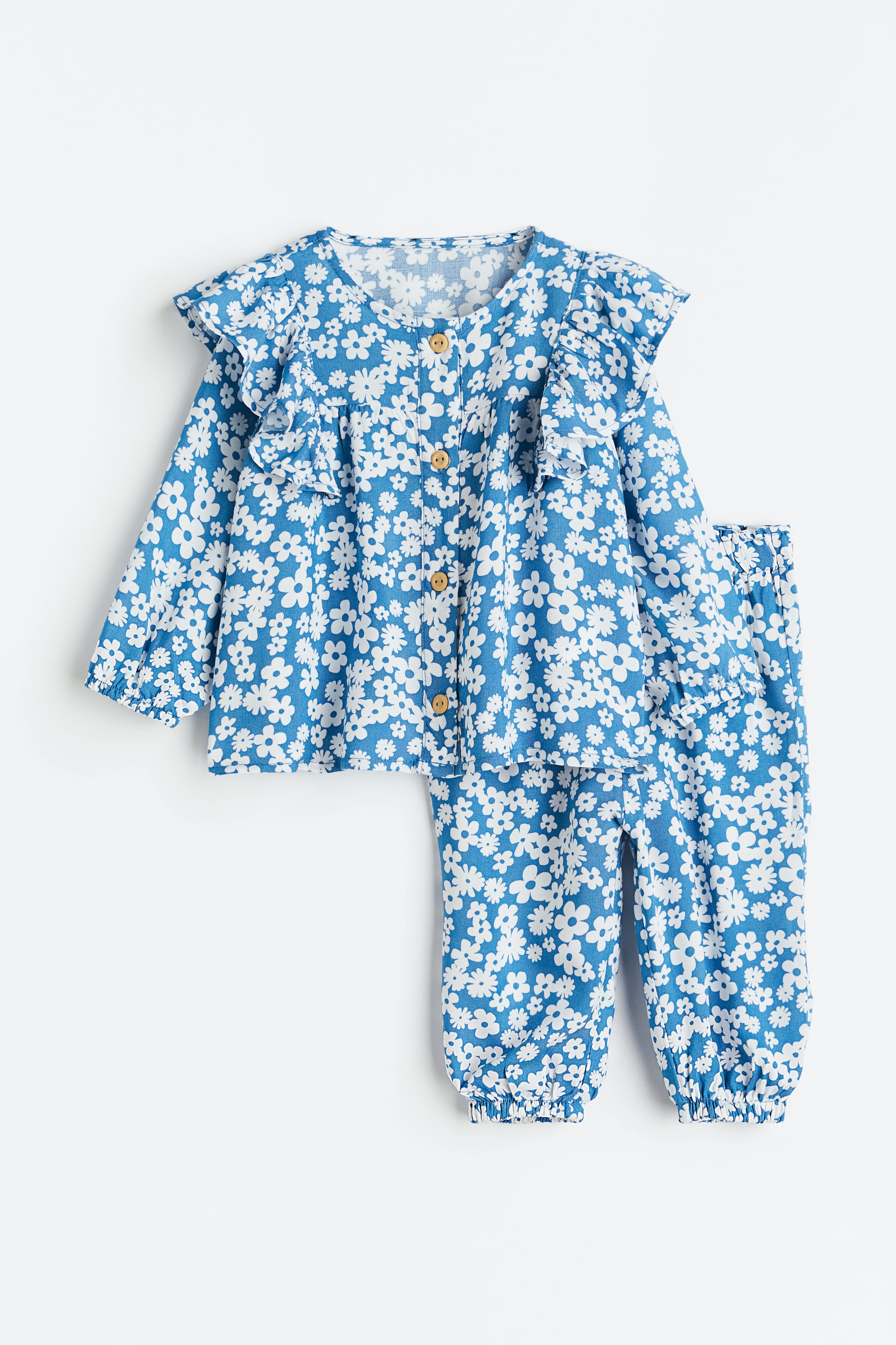 Grotere afbeelding bekijken: 2-delige katoenen set - Blauw/bloemen - KINDEREN | H&M BE 1