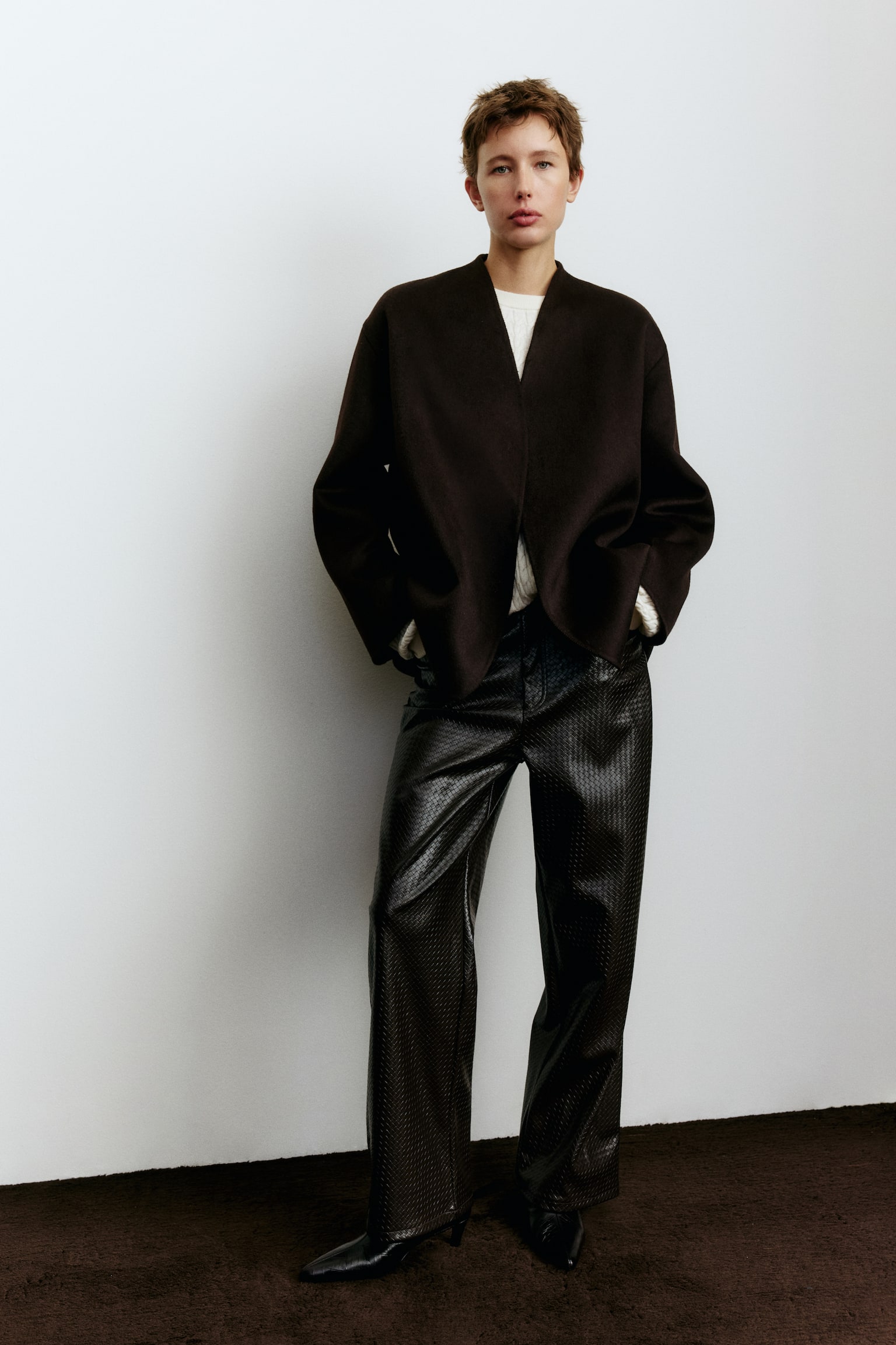 Handmade wool-blend coat - Dark brown/Light beige - 3