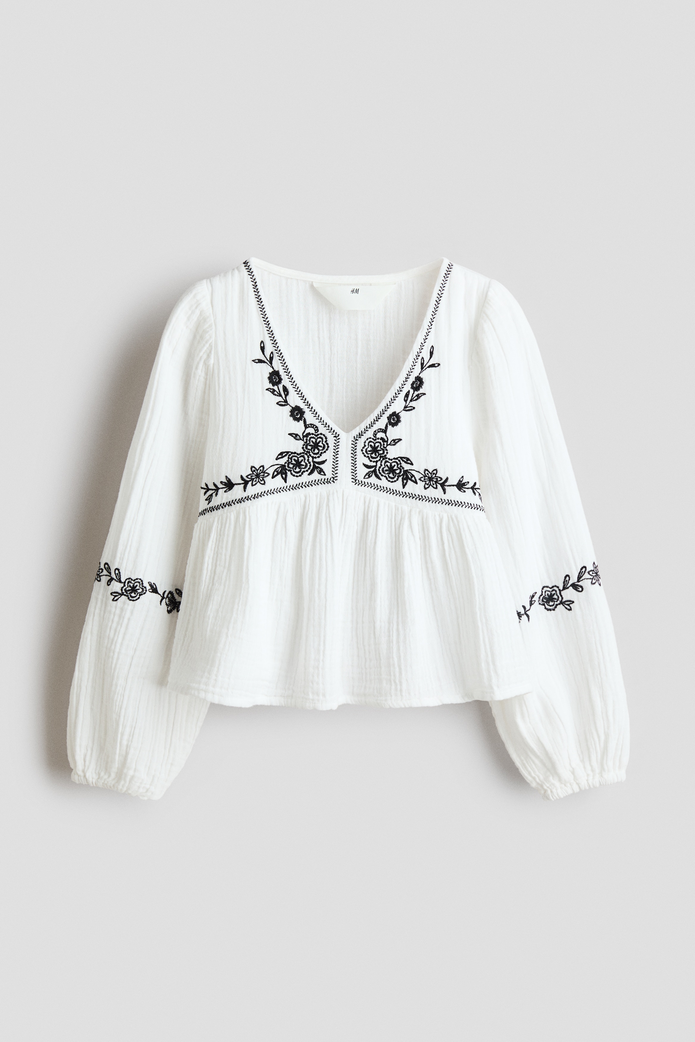 Embroidered cotton muslin blouse - White/Floral