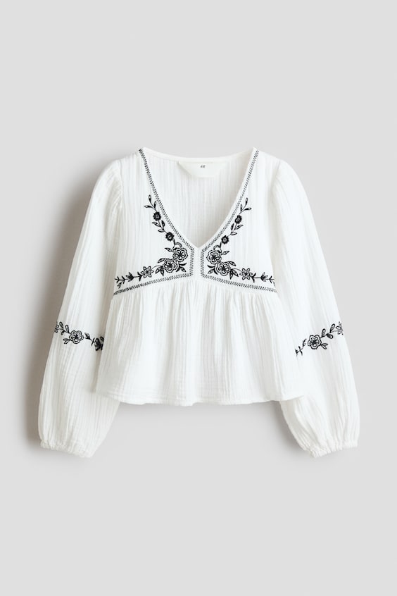 Детские блузки H&M Cotton Muslin Blouse with Embroidery