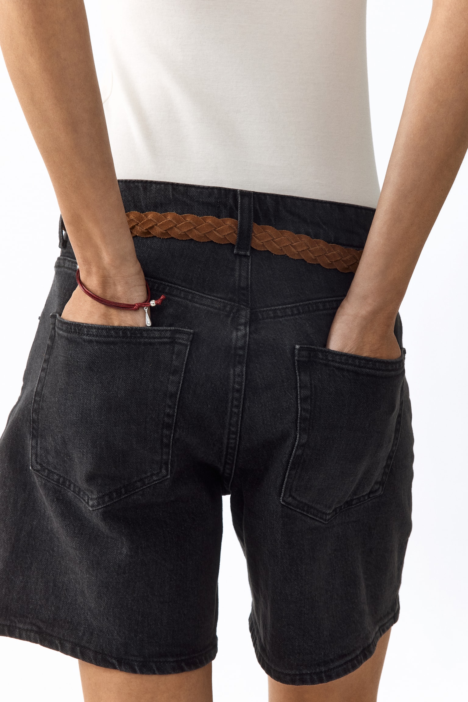 Shorts de talle alto en denim - 5