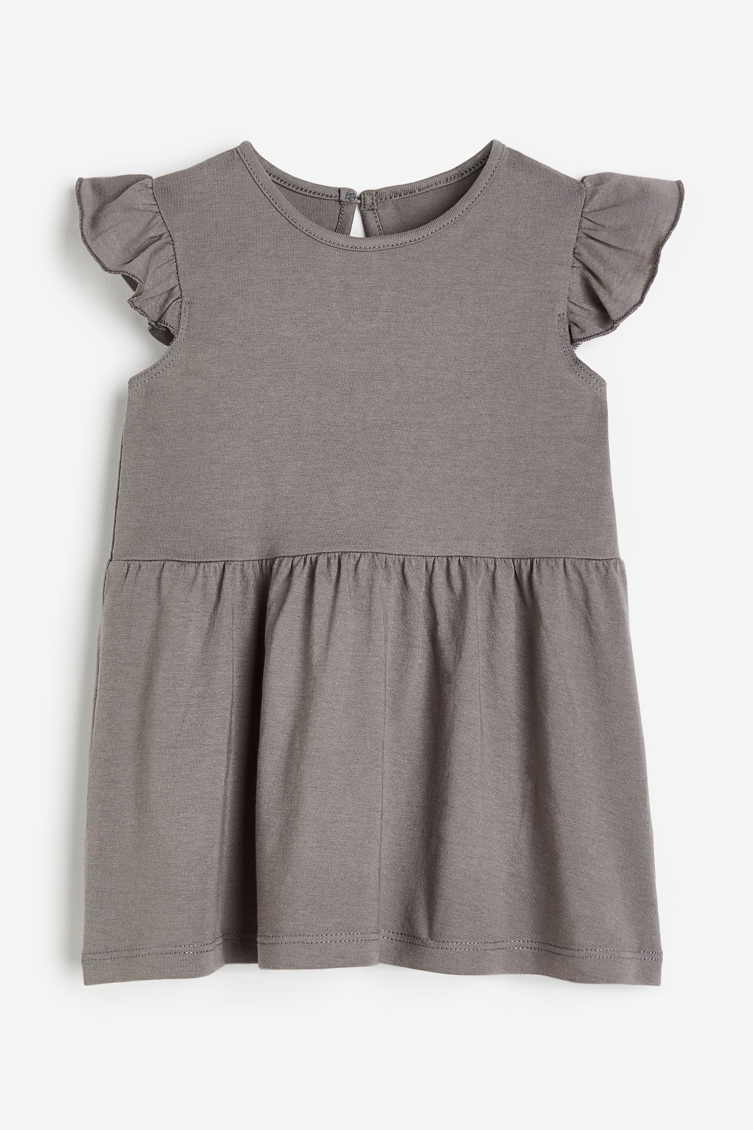 Flounce-trimmed jersey dress - Dark grey/Dark grey/Floral - 1