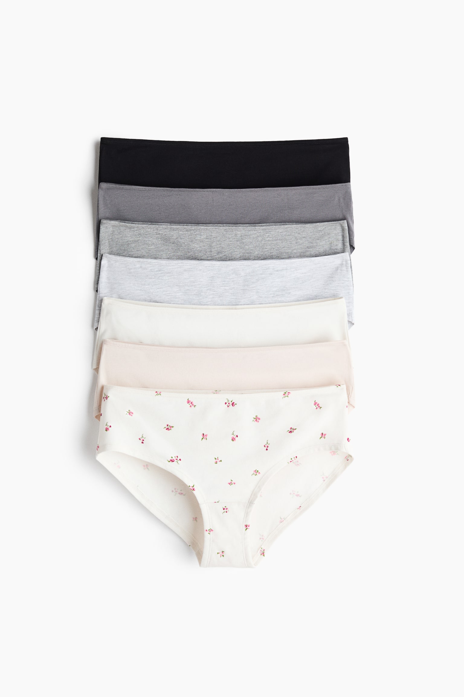 7er-Pack Hipster - Graumeliert/Hellbeige geblümt/Blassrosa/Cremefarben/Weinrot/Wochentage/Cremefarben/Pfirsichrosa/Rosa/Wochentage/Hellblau/Dunkelblau