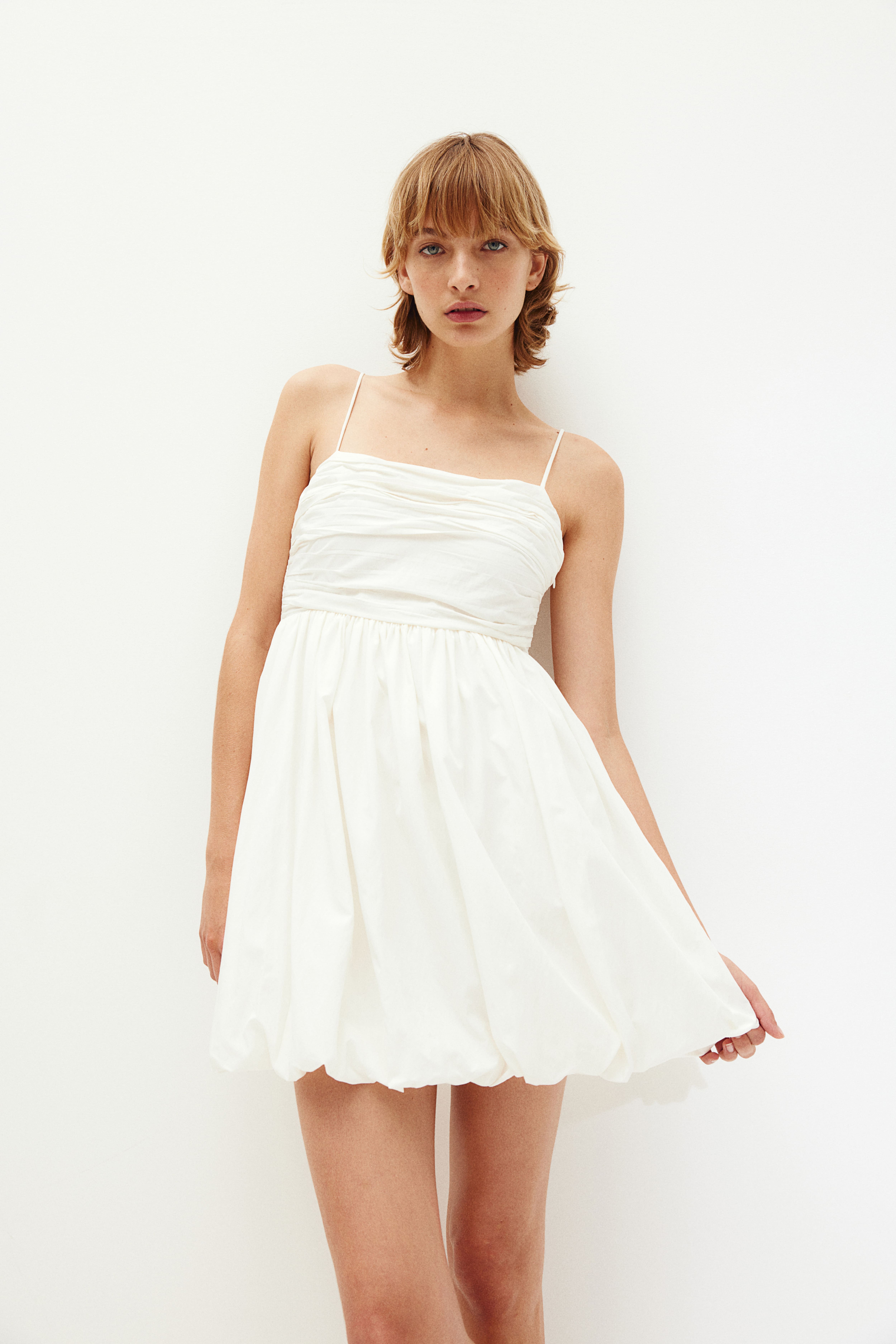 Bubble-hem Dress - Square Neckline - Sleeveless - White - Ladies | H&M US