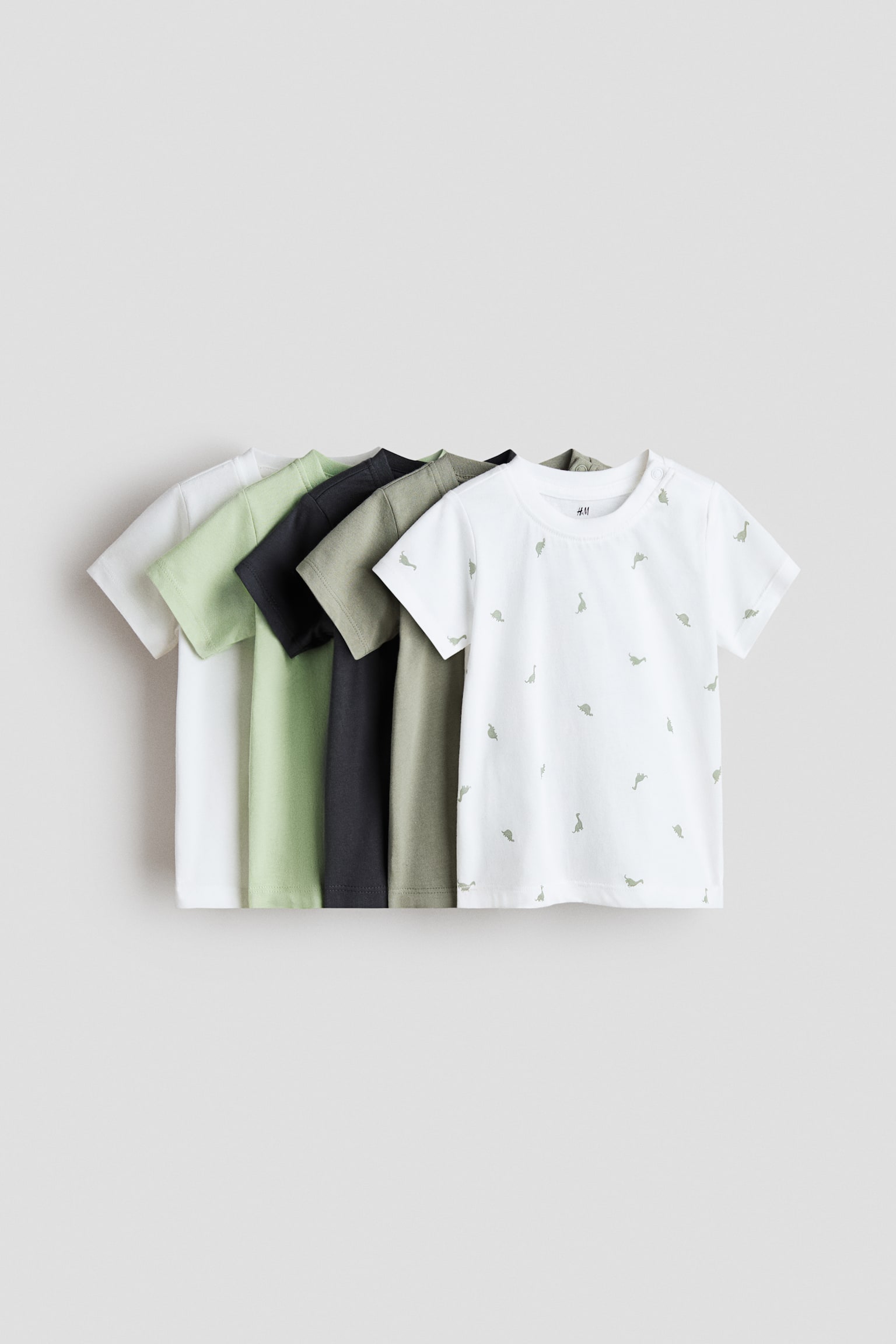 5-pack cotton T-shirts - Khaki green/dark gray/Light blue/beige
