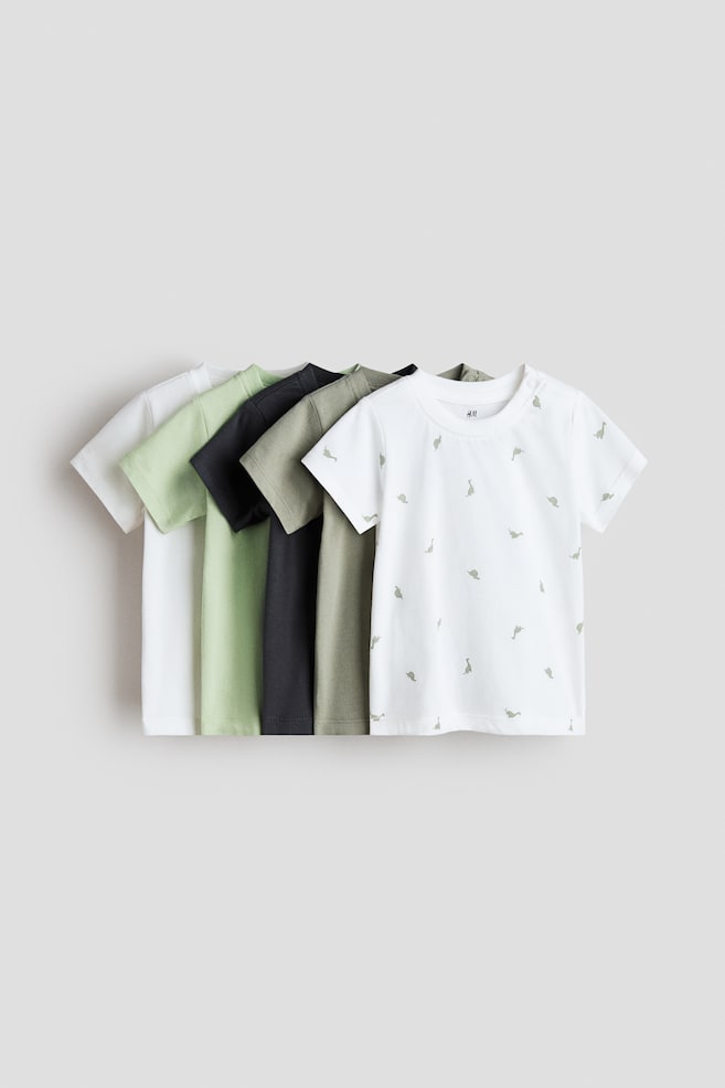 5-pack cotton T-shirts - Khaki green/Dark grey/Light pink/Mint green - 1