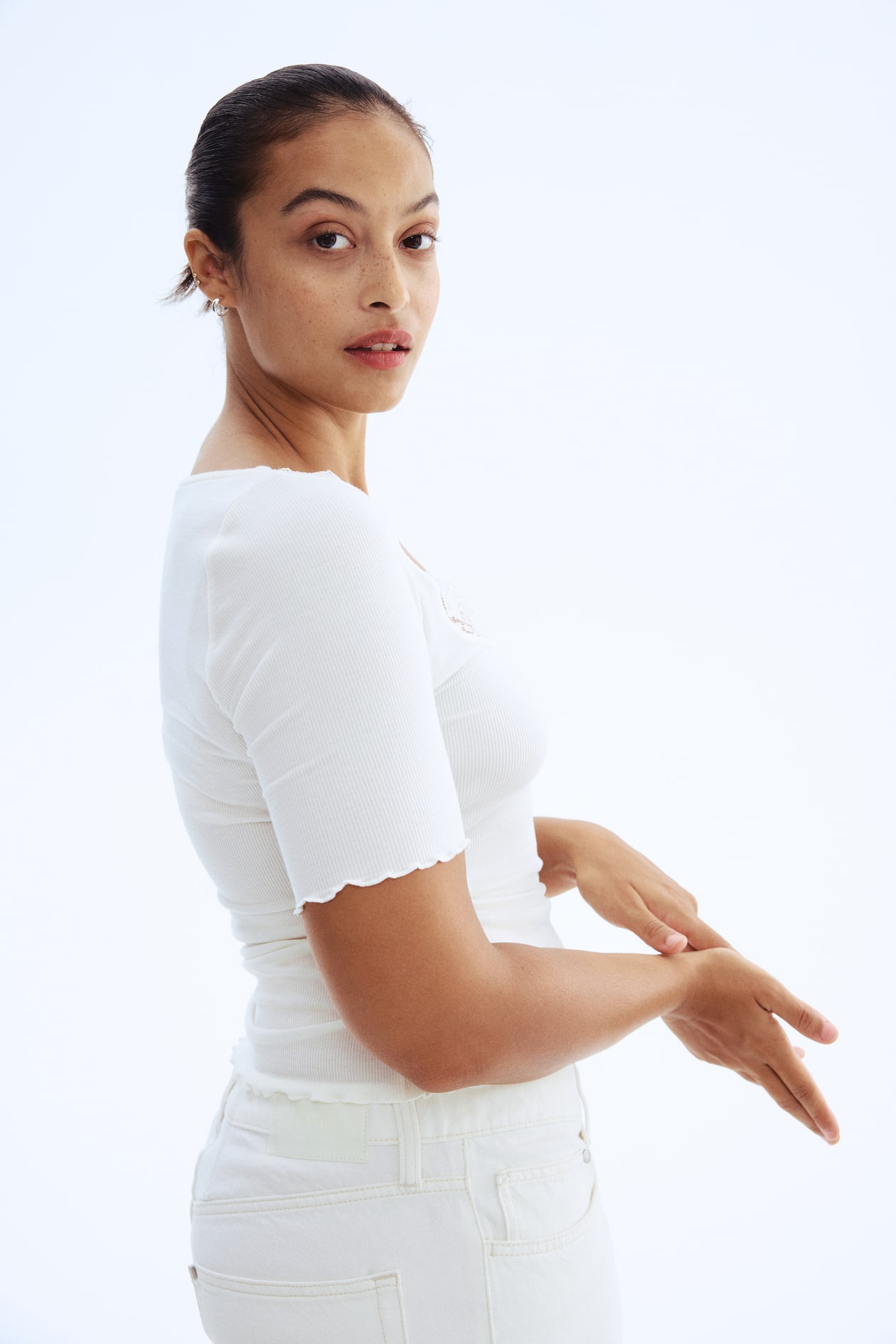Lace-Trimmed Ribbed Top - image 2