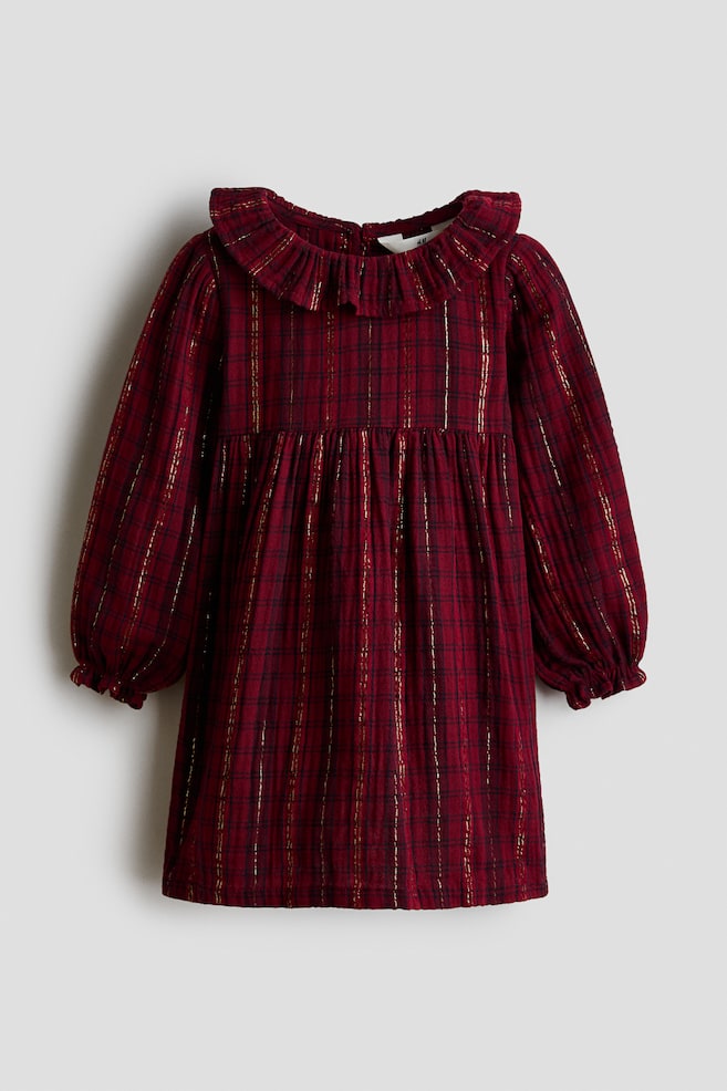Robe volantée en mousseline - Rouge foncé/carreaux - 1