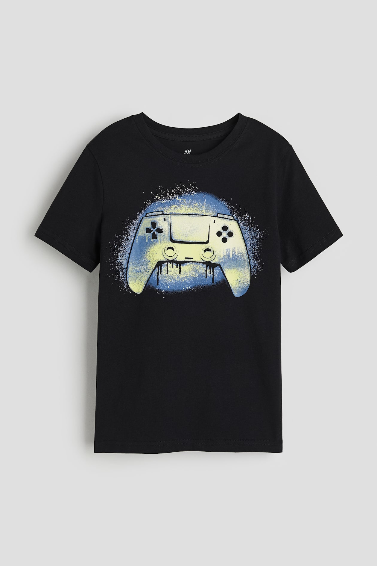 Boys Black Gaming Console Print T-Shirt With Denim Shorts Set main image 1