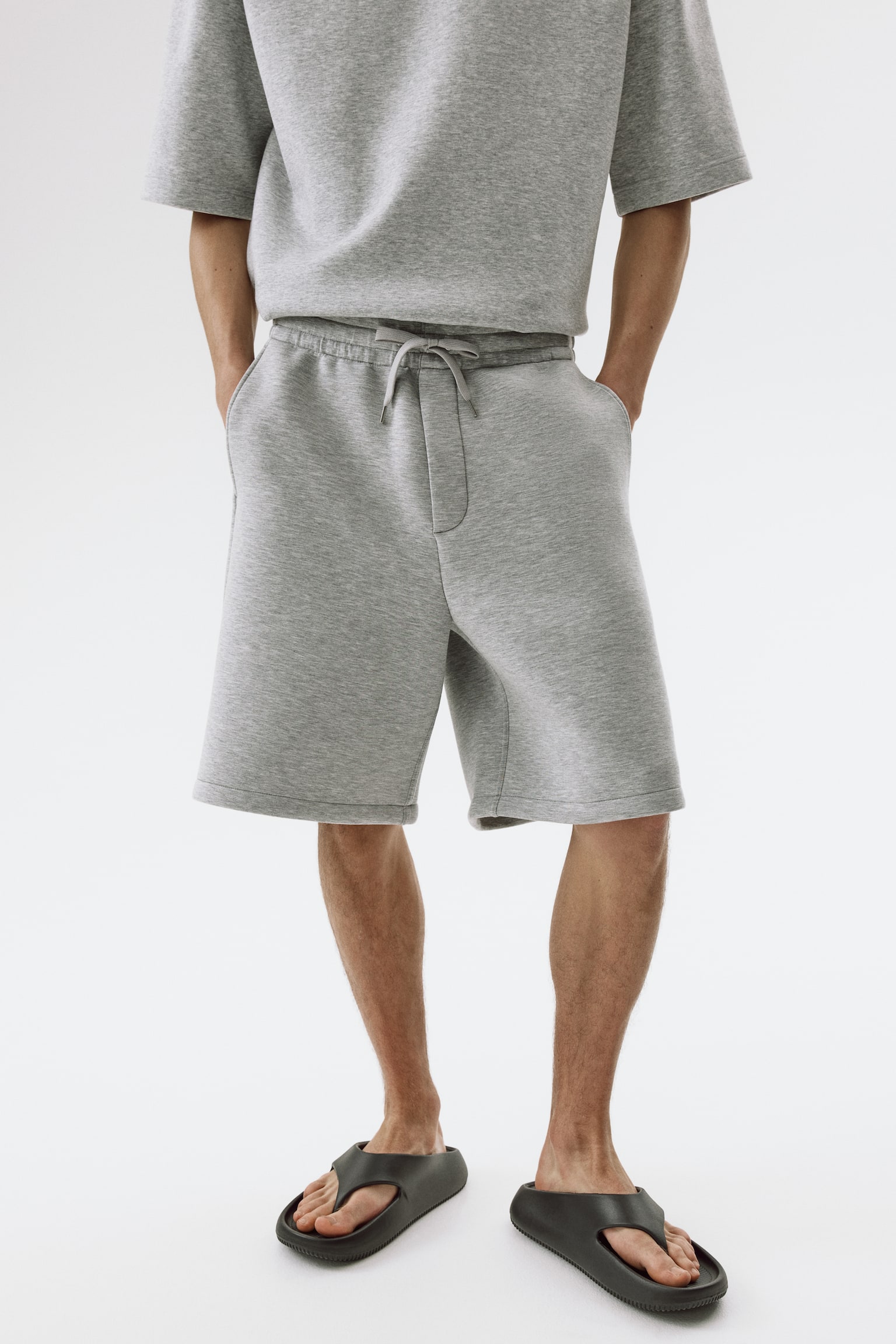 Short décontracté en scuba - Gris clair chiné/Crème/Vert ancien clair/Vert kaki foncé - 5