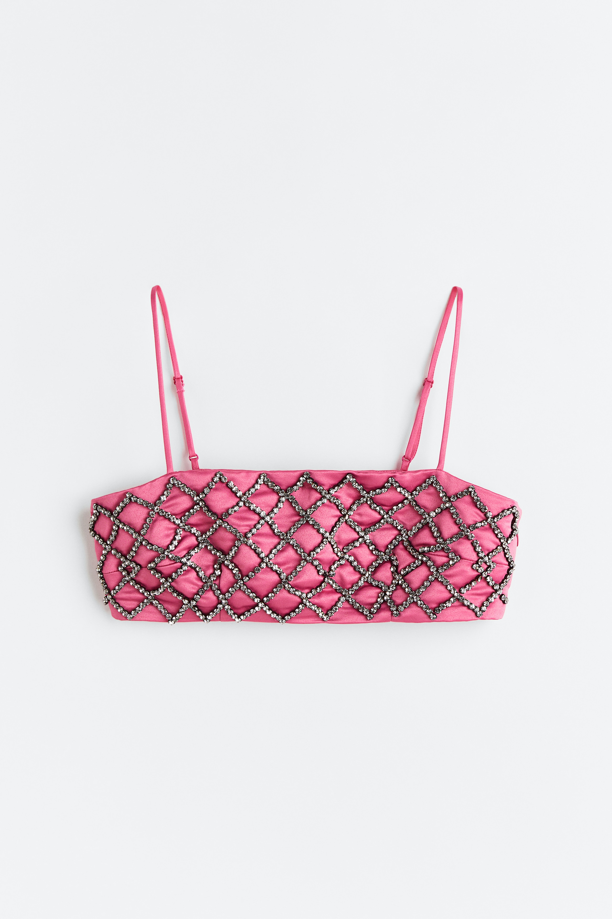 Rhinestone-embellished crop top - Cerise - Ladies | H&M IN