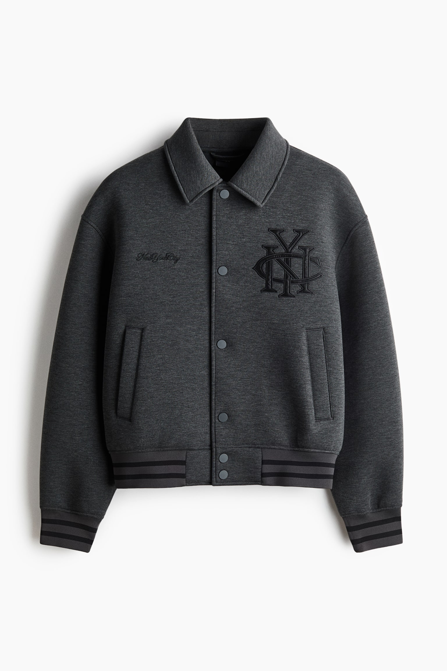 Мужская куртка H&M Scuba Baseball, цвет: Тёмный серый меланжевый — фото 1