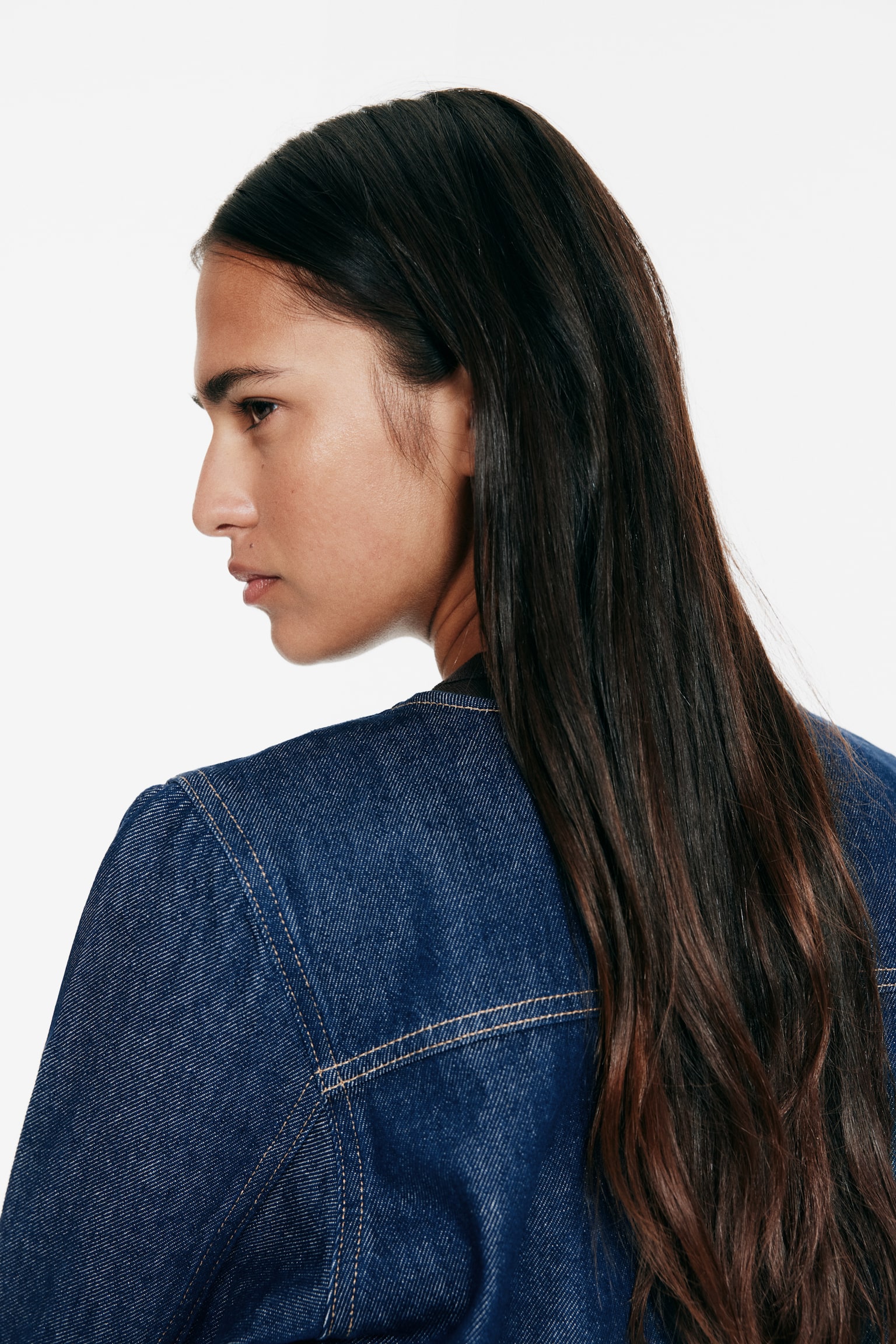 Collarless denim jacket - Tmavá džínsovomodrá - 6